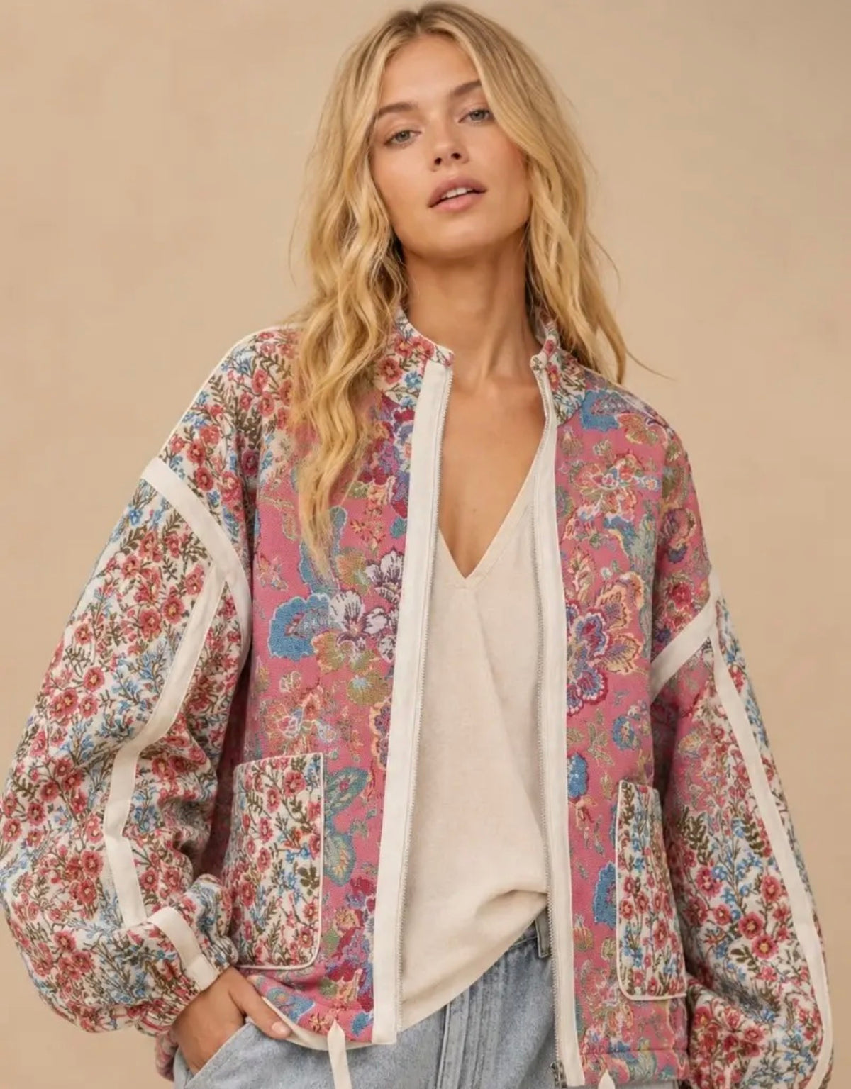 Jacquard Floral Pattern Jacket