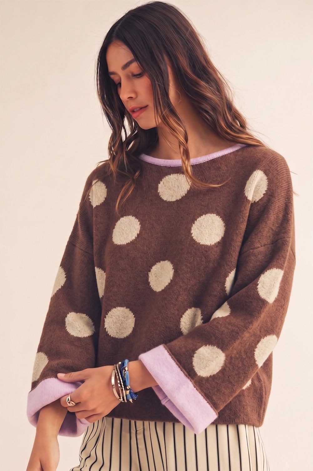 Ivy Mocha Polka Dot Sweater