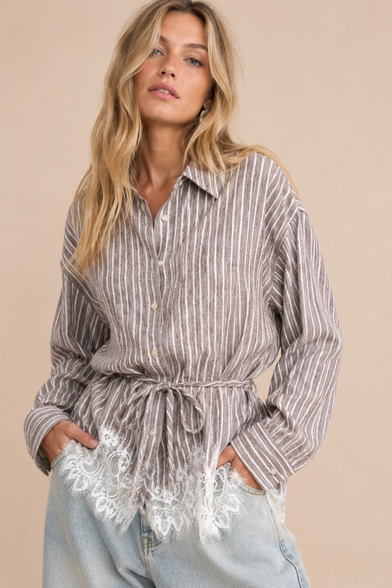Striped Lace Hem Blouse