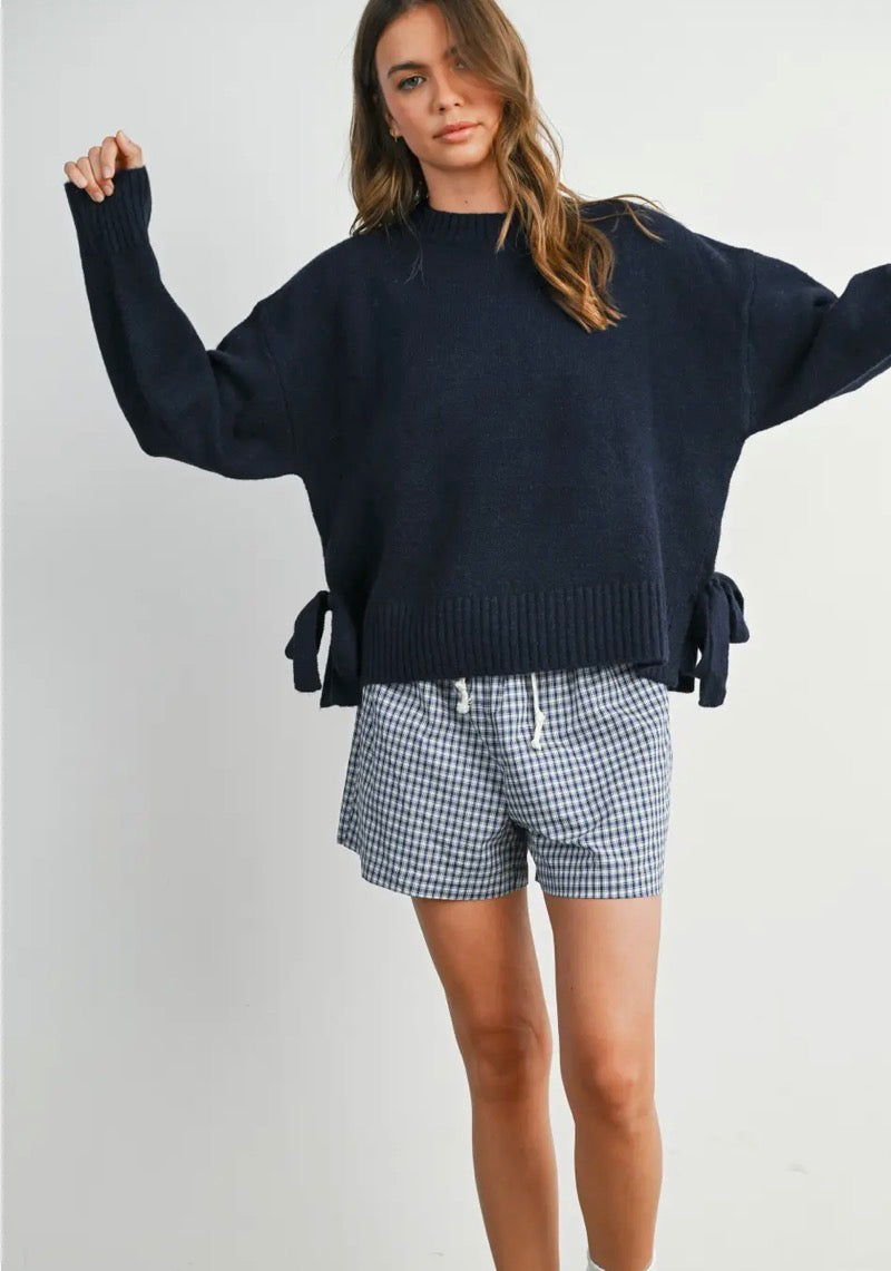 Tori Navy Tie Sweater