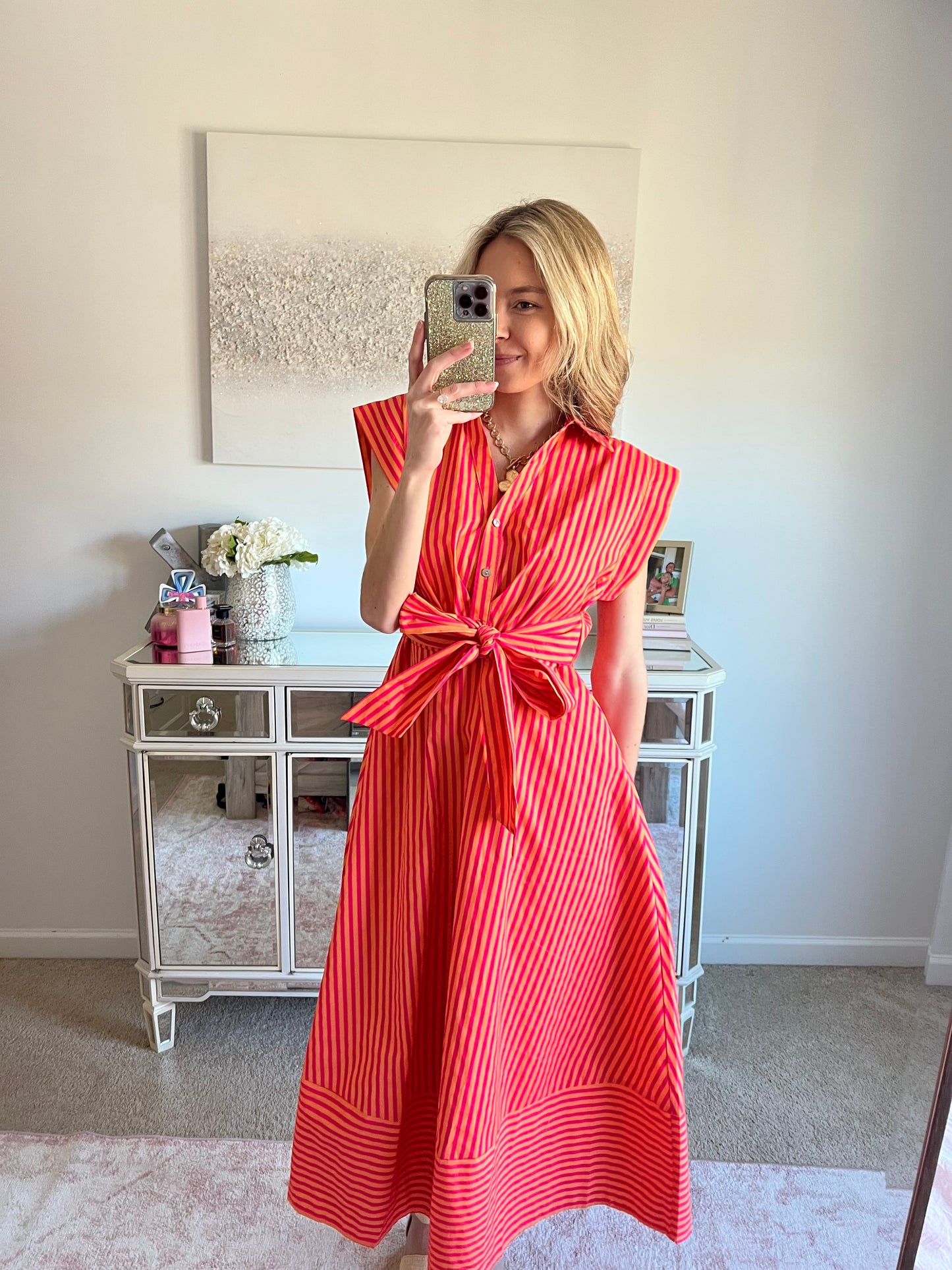 Sarah Pink Striped Midi Dress