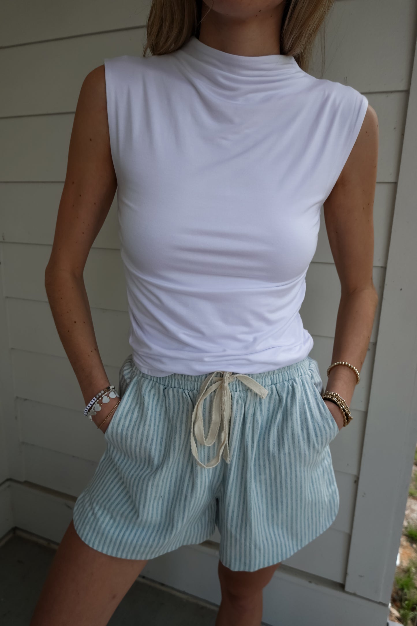 Double Layered Ruched Mock Neck Top