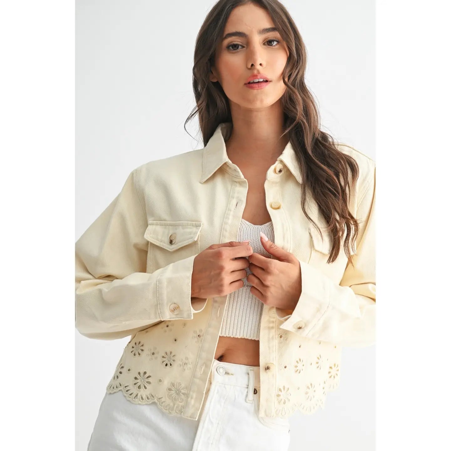 Eyelet Embroidered Denim Jacket