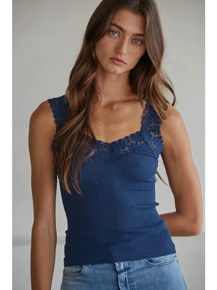 Lace Ribbed Seamless Tank Top