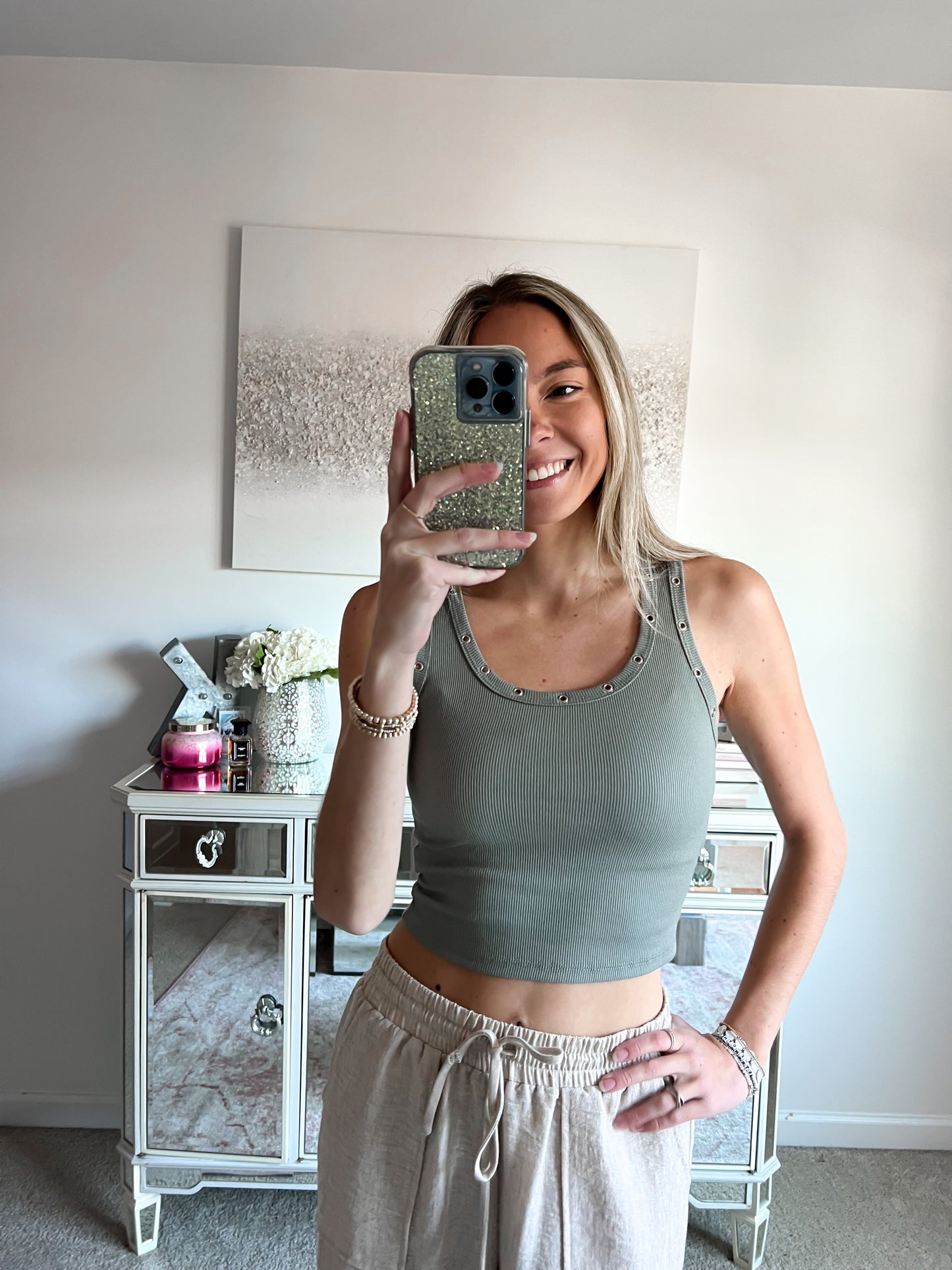 Stacy Scoop Neck Eyelet Tank Top