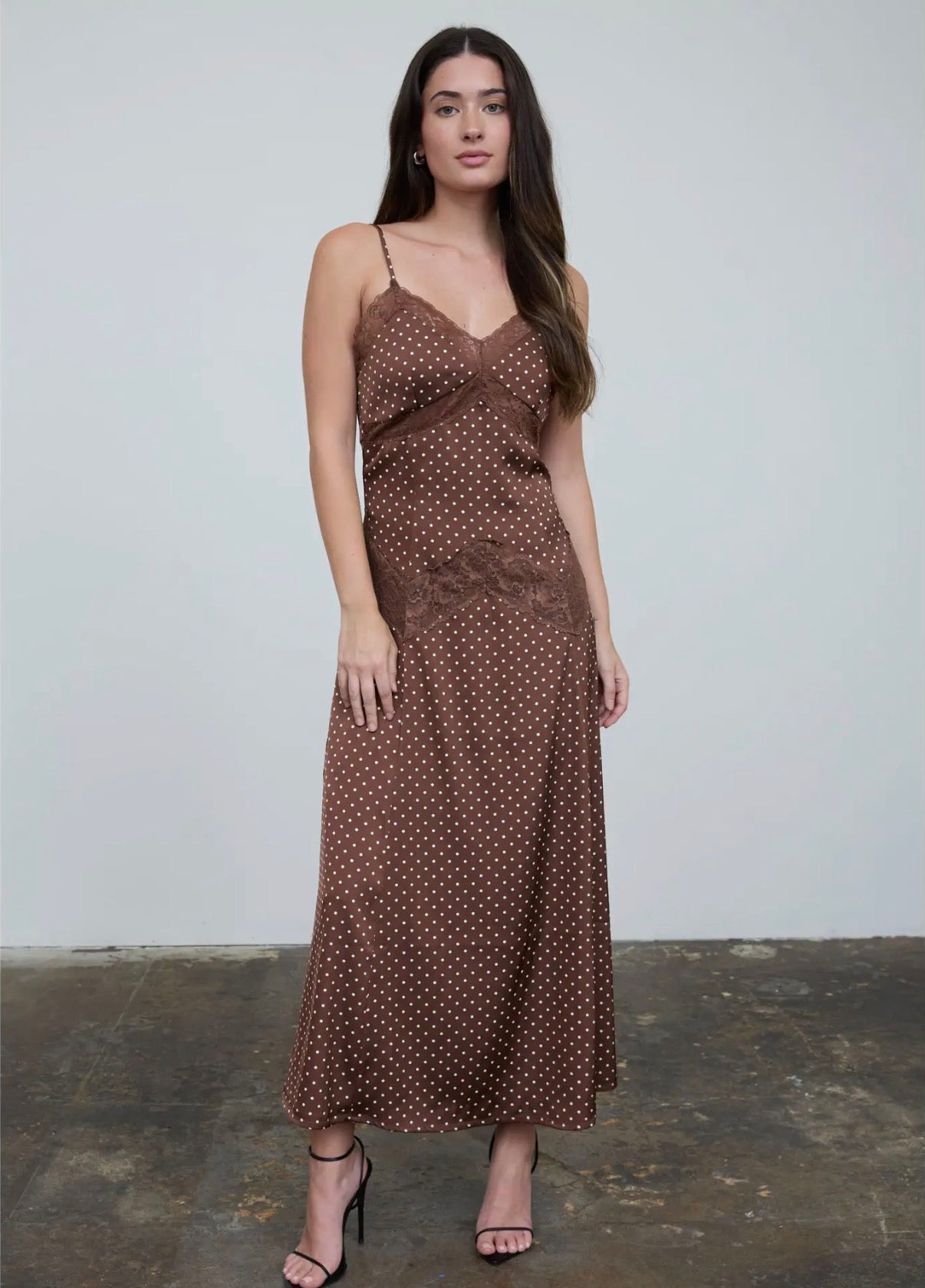 Paige Polka Dot Brown Midi Dress