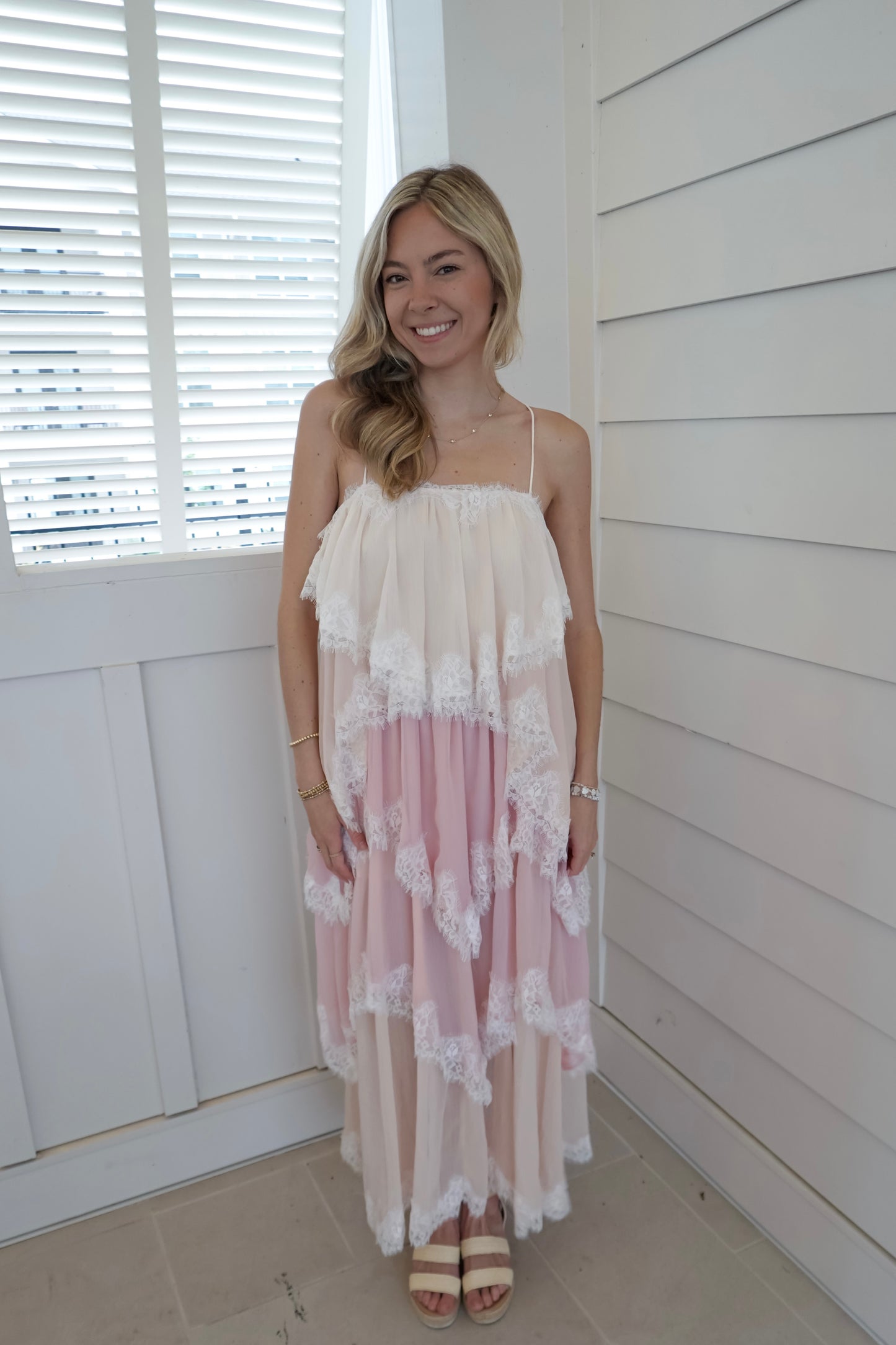 Cami Ruffle Lace Maxi Dress