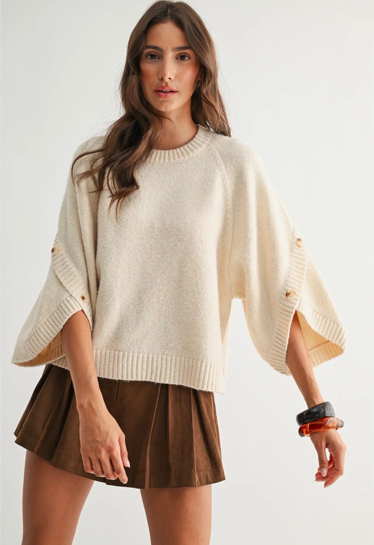 Button Sleeve Knit Sweater
