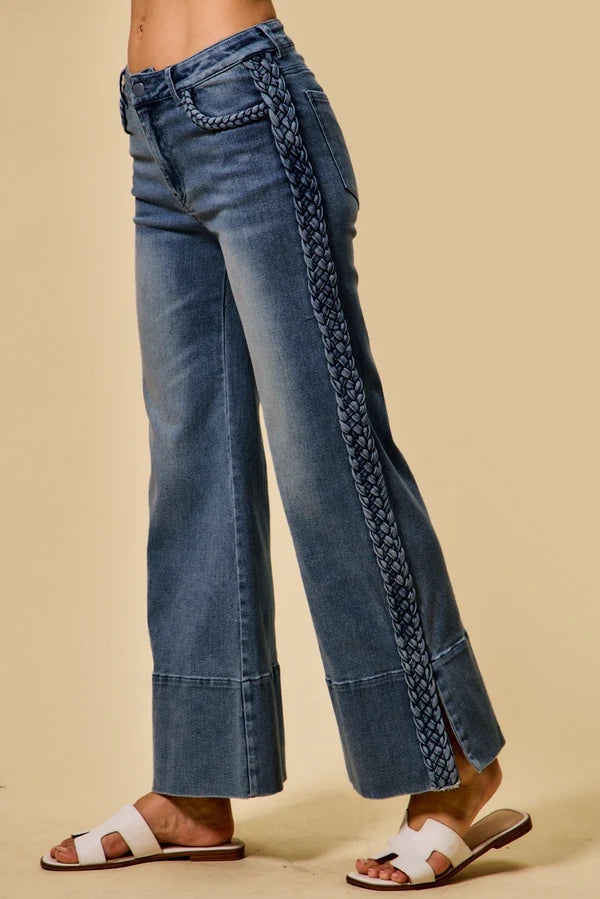 Wide Leg Flaire Jeans With Braid