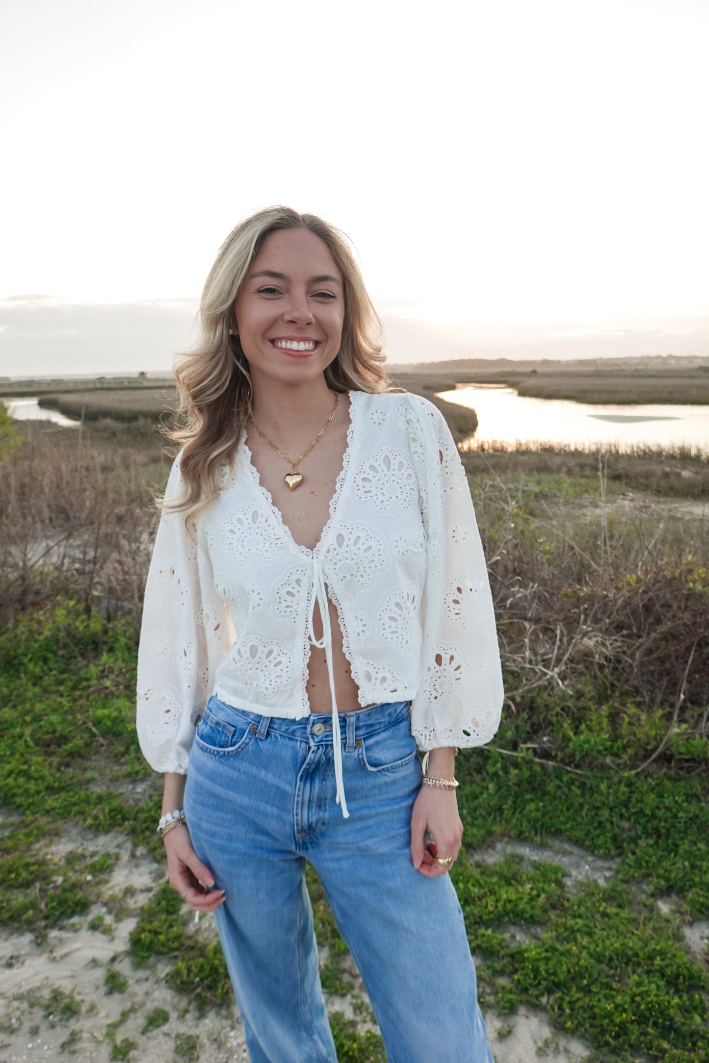 Macy White Eyelet Long Sleeve