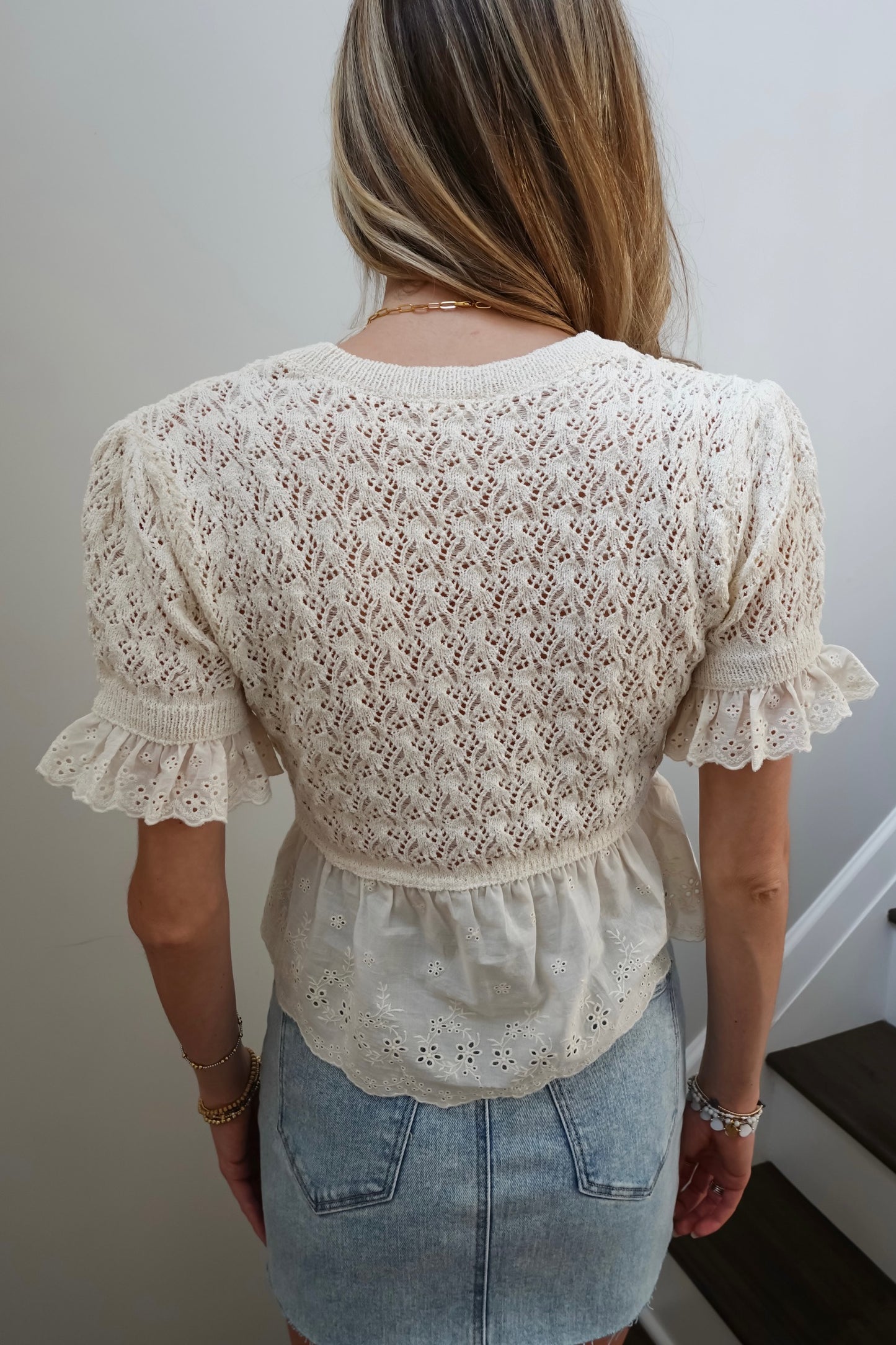 Hazel Knit Lace Short Sleeve Top