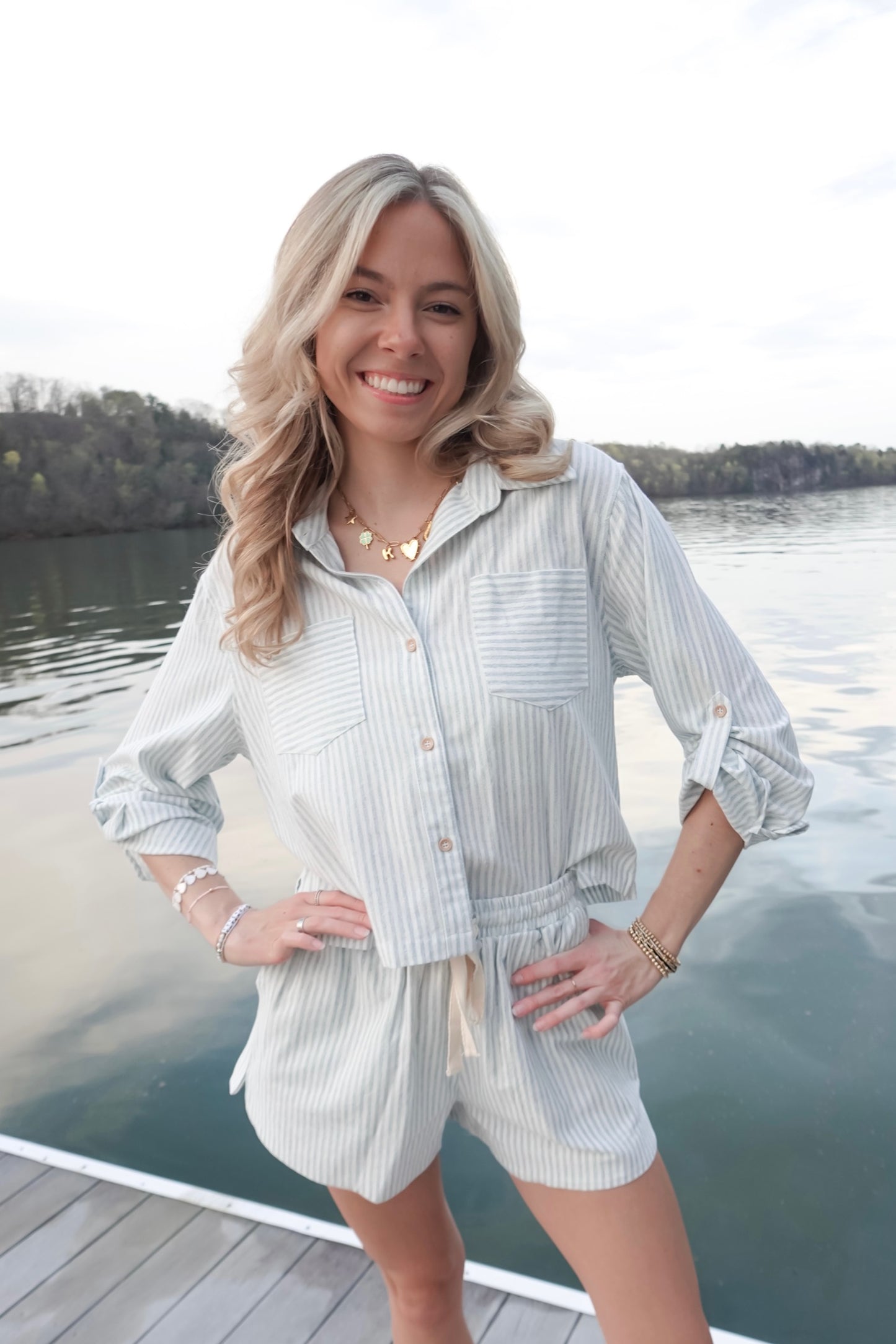 Leah Striped Long Sleeve Button Down Shirt