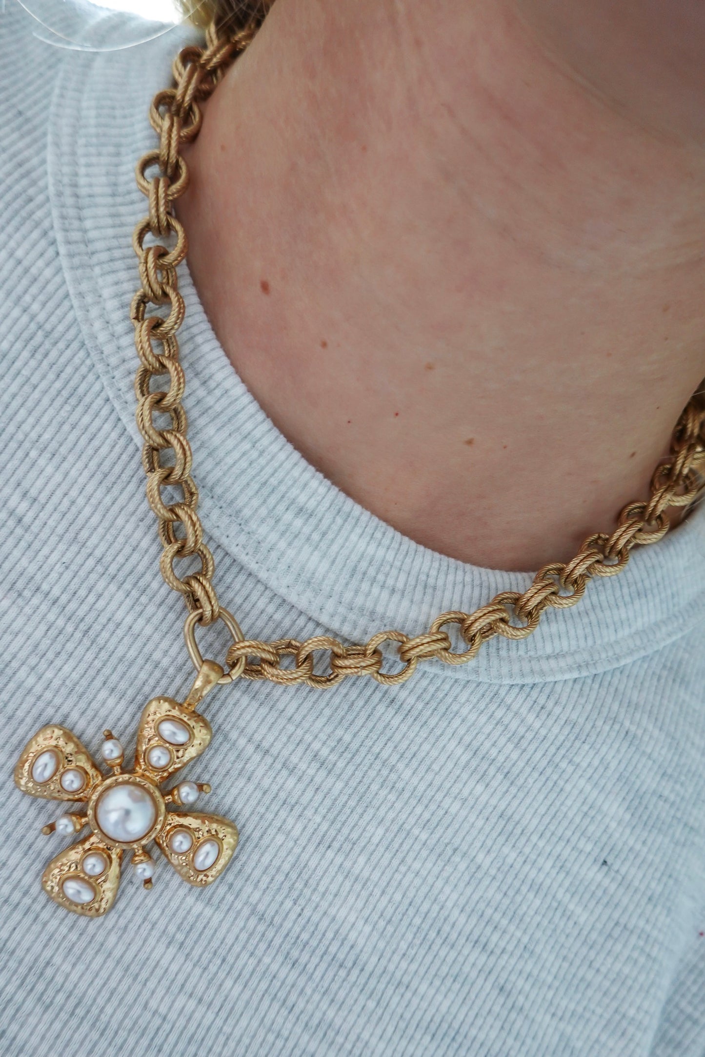 Pearl Cross Statement Necklace
