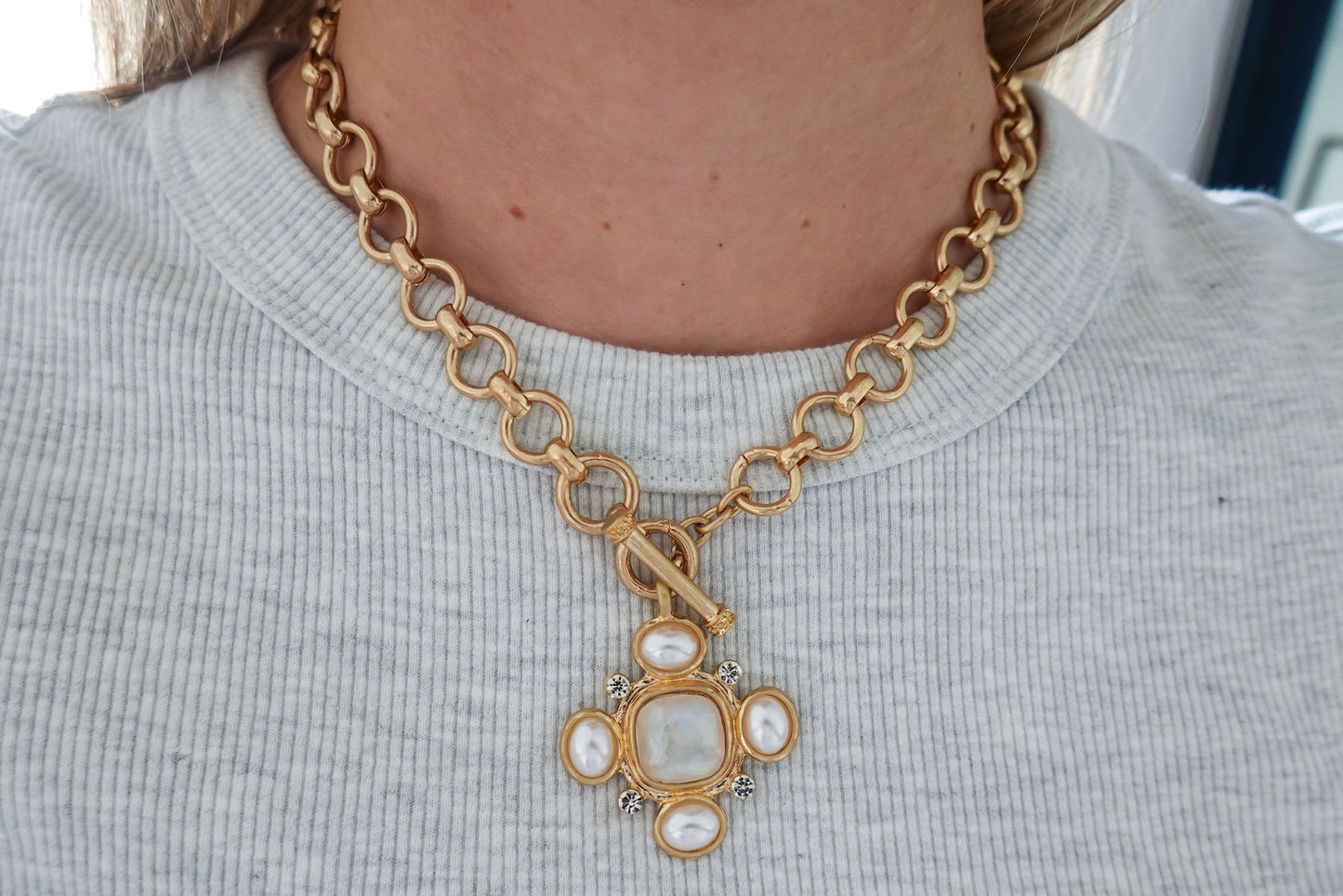 Stone Cross Statement Necklace
