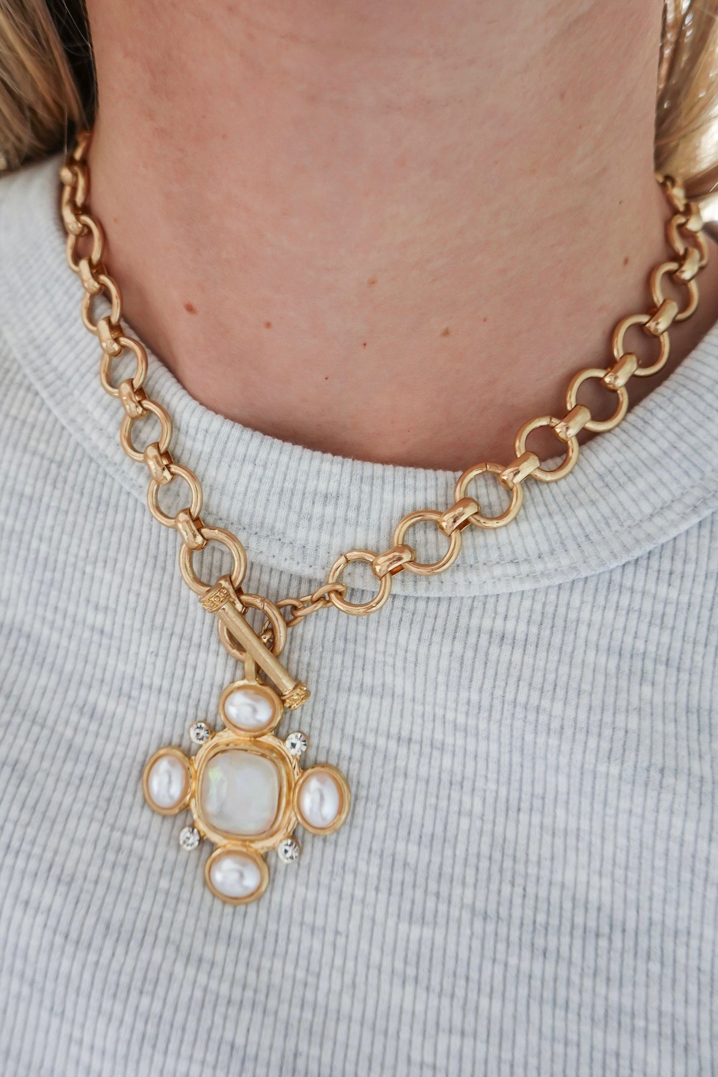 Stone Cross Statement Necklace