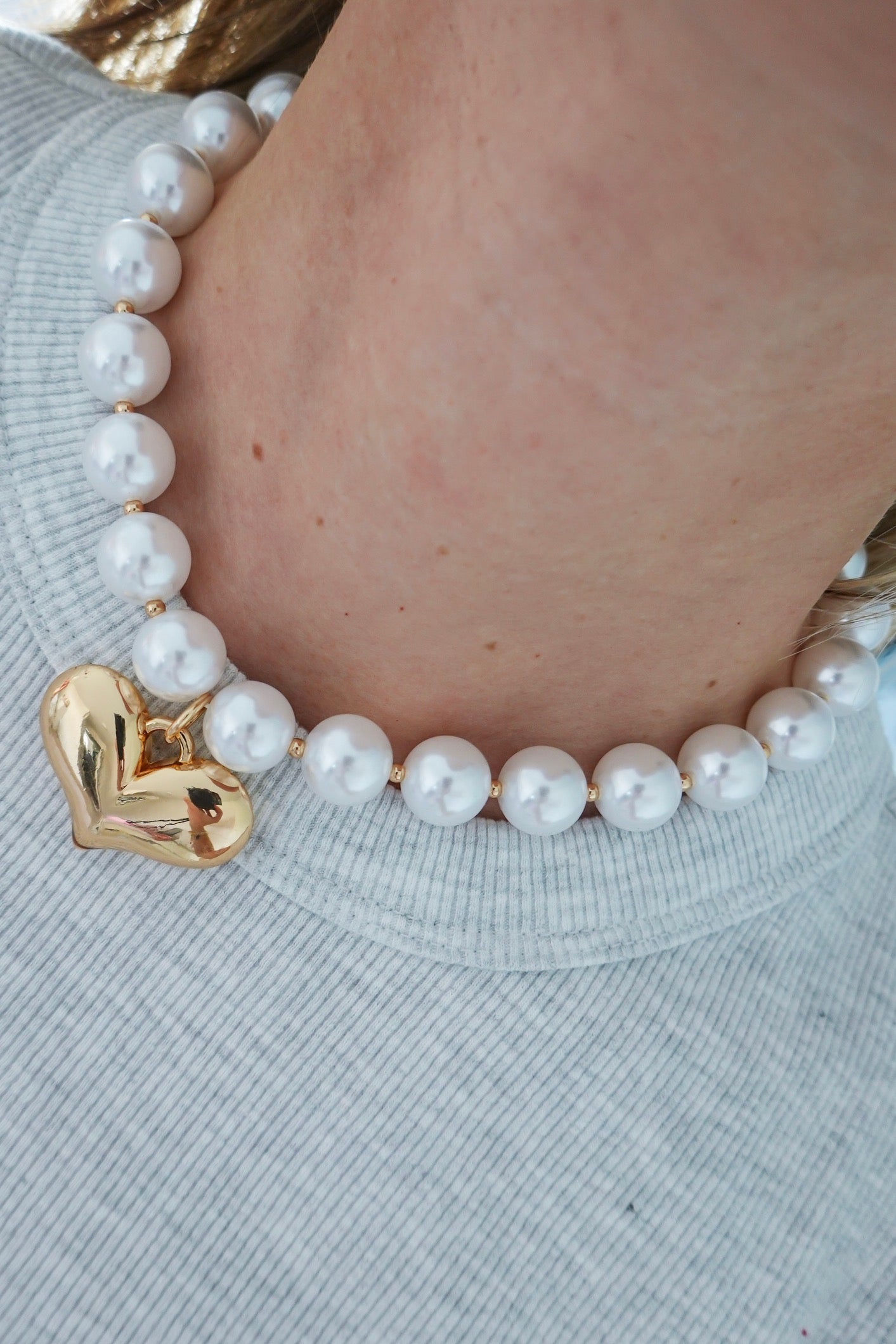 Pearl Chunky Heart Necklace