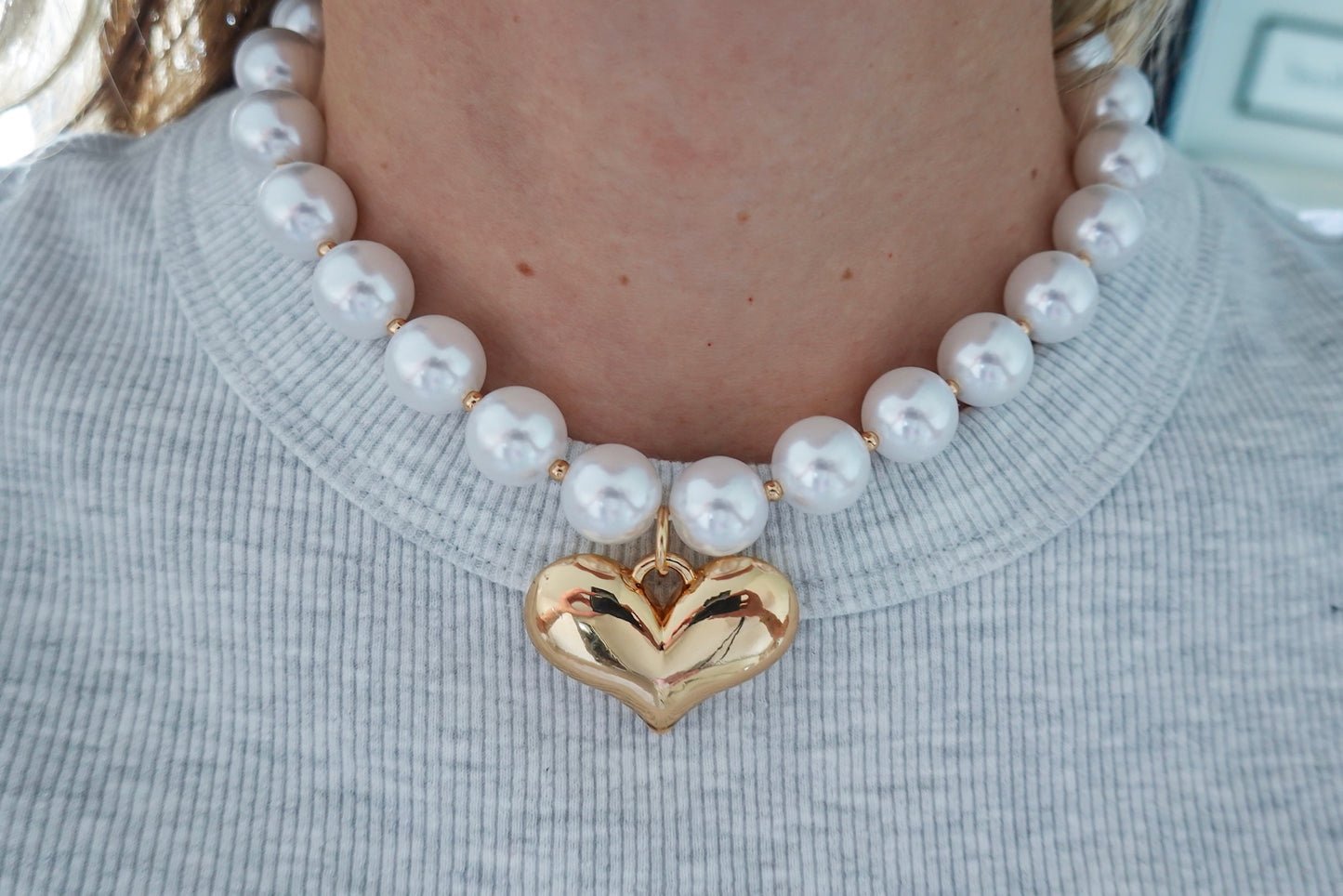 Pearl Chunky Heart Necklace
