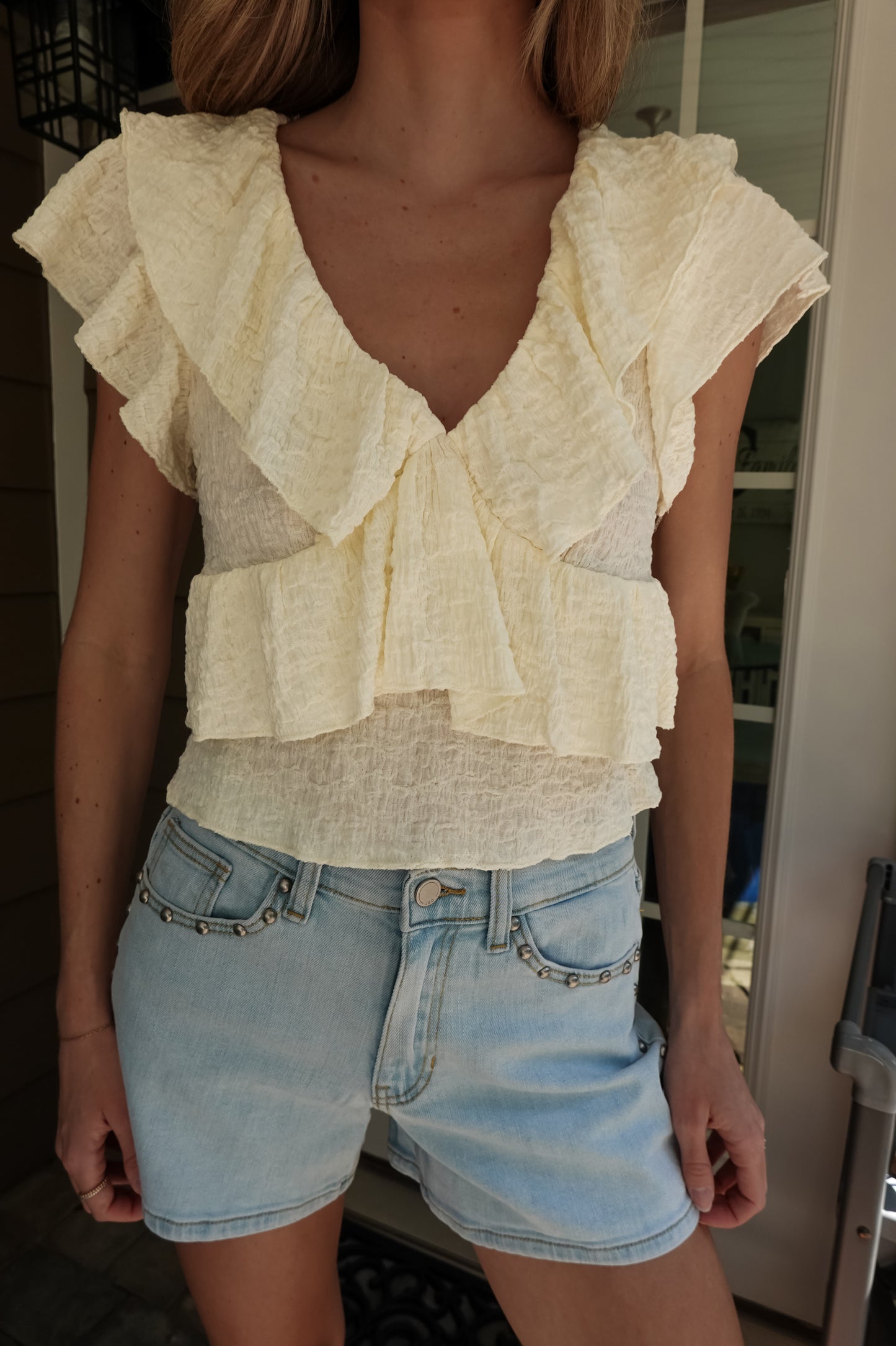Kayla Ruffle Knit Short Sleeve Top