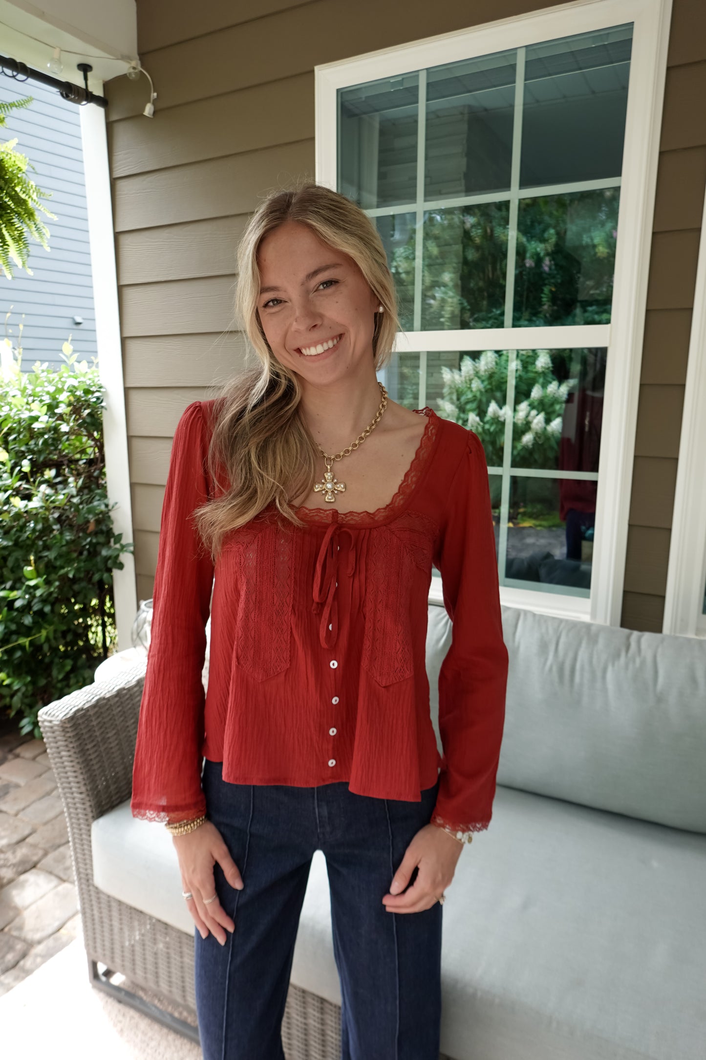 Aria Lace Trim Long Sleeve Top