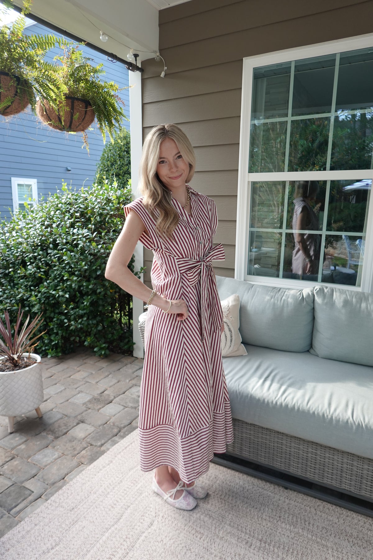 Sarah Maroon Striped Midi Dress