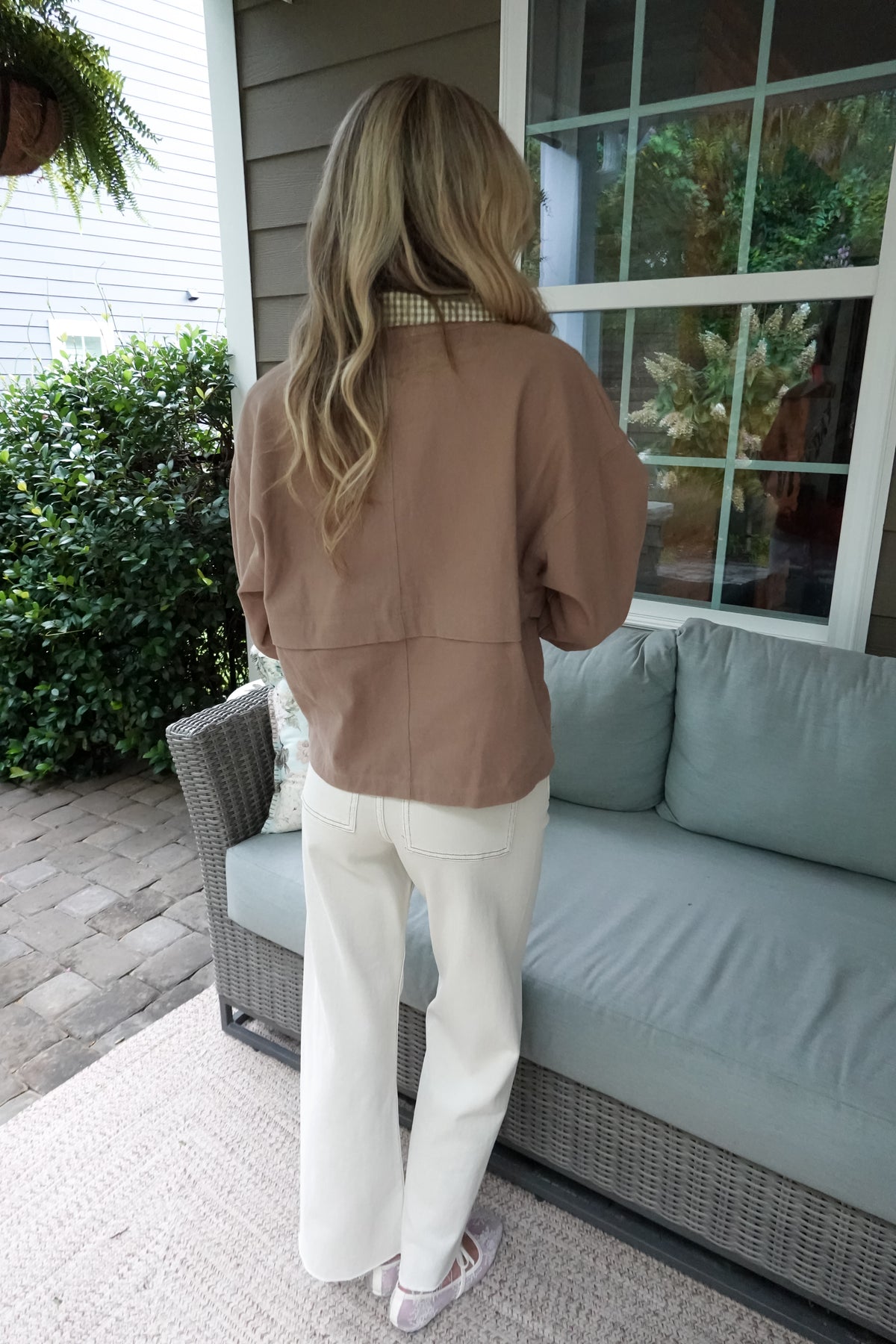 Gigi Gingham Trim Jacket Taupe