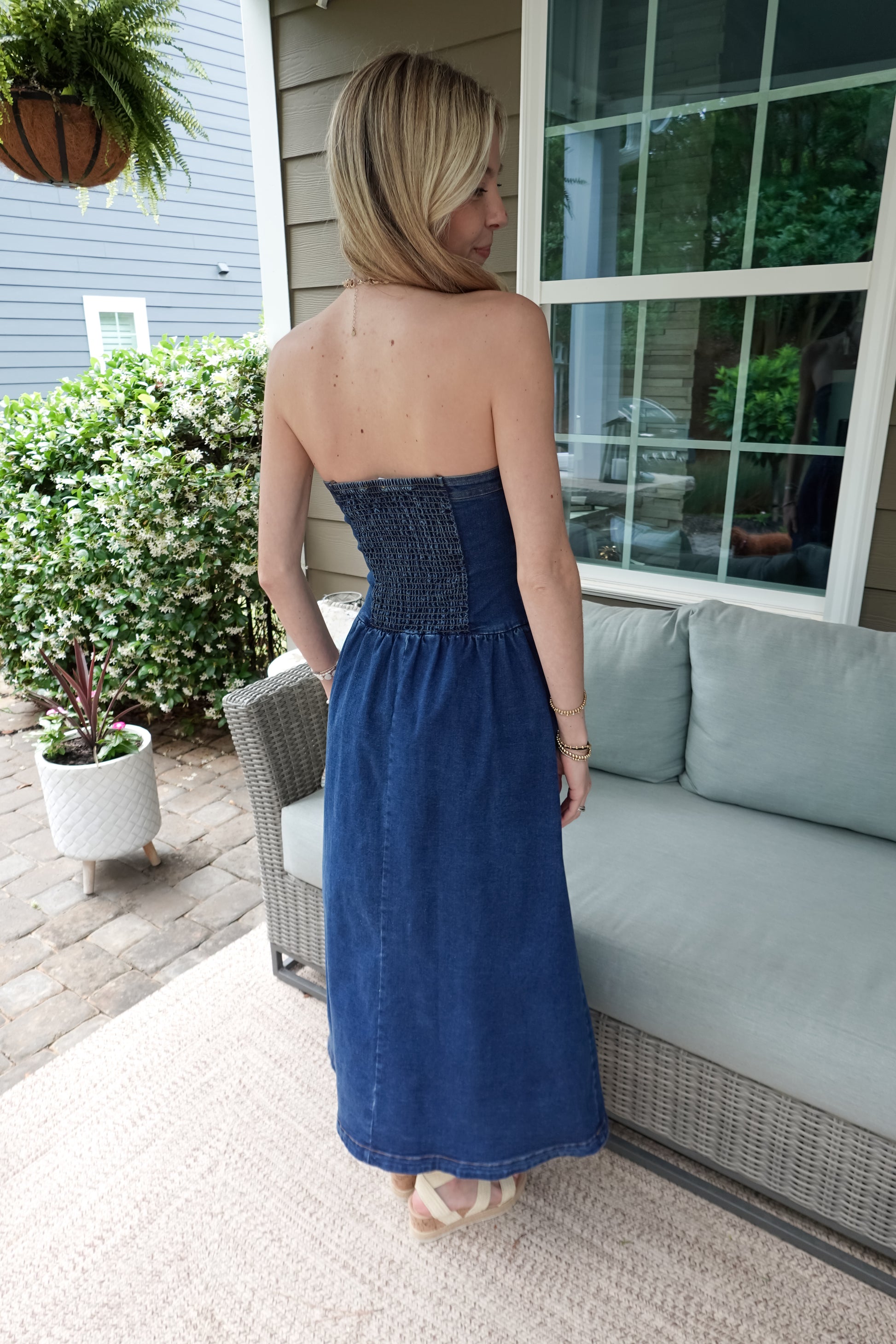 Strapless Denim Midi Dress – Paisley Lane