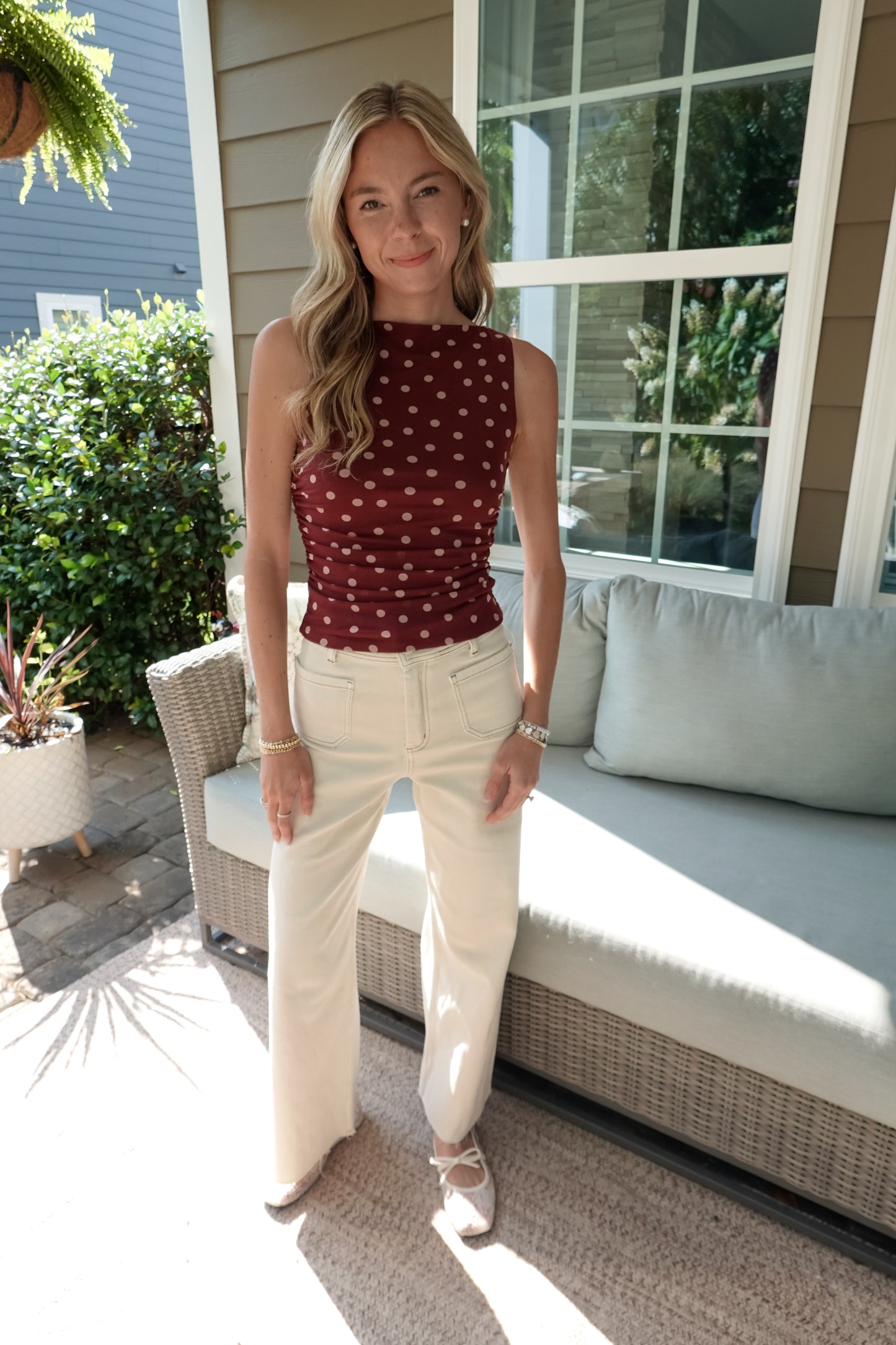 Gianna Maroon Polka Dot Tank