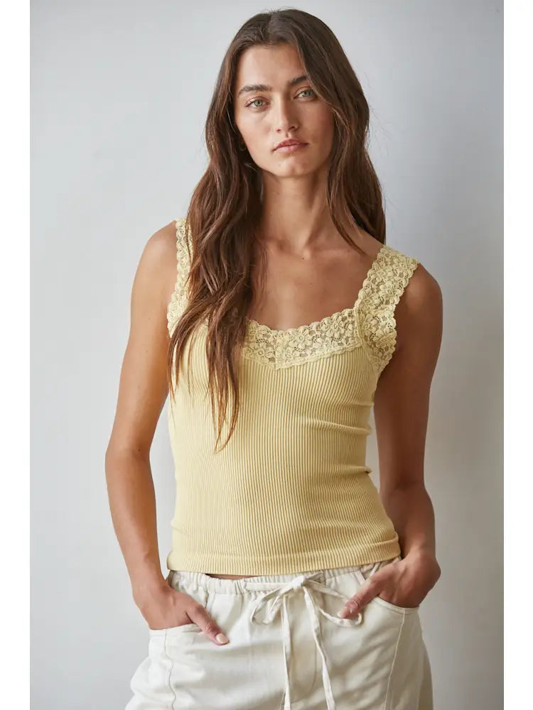Lace Ribbed Seamless Tank Top