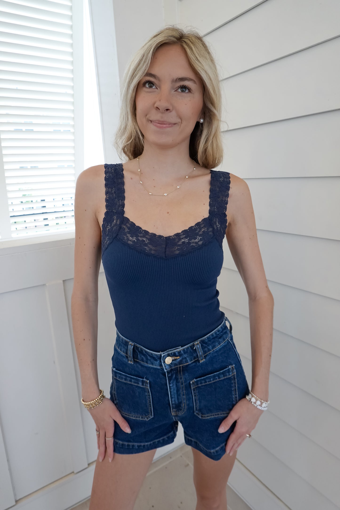 Lace Ribbed Seamless Tank Top