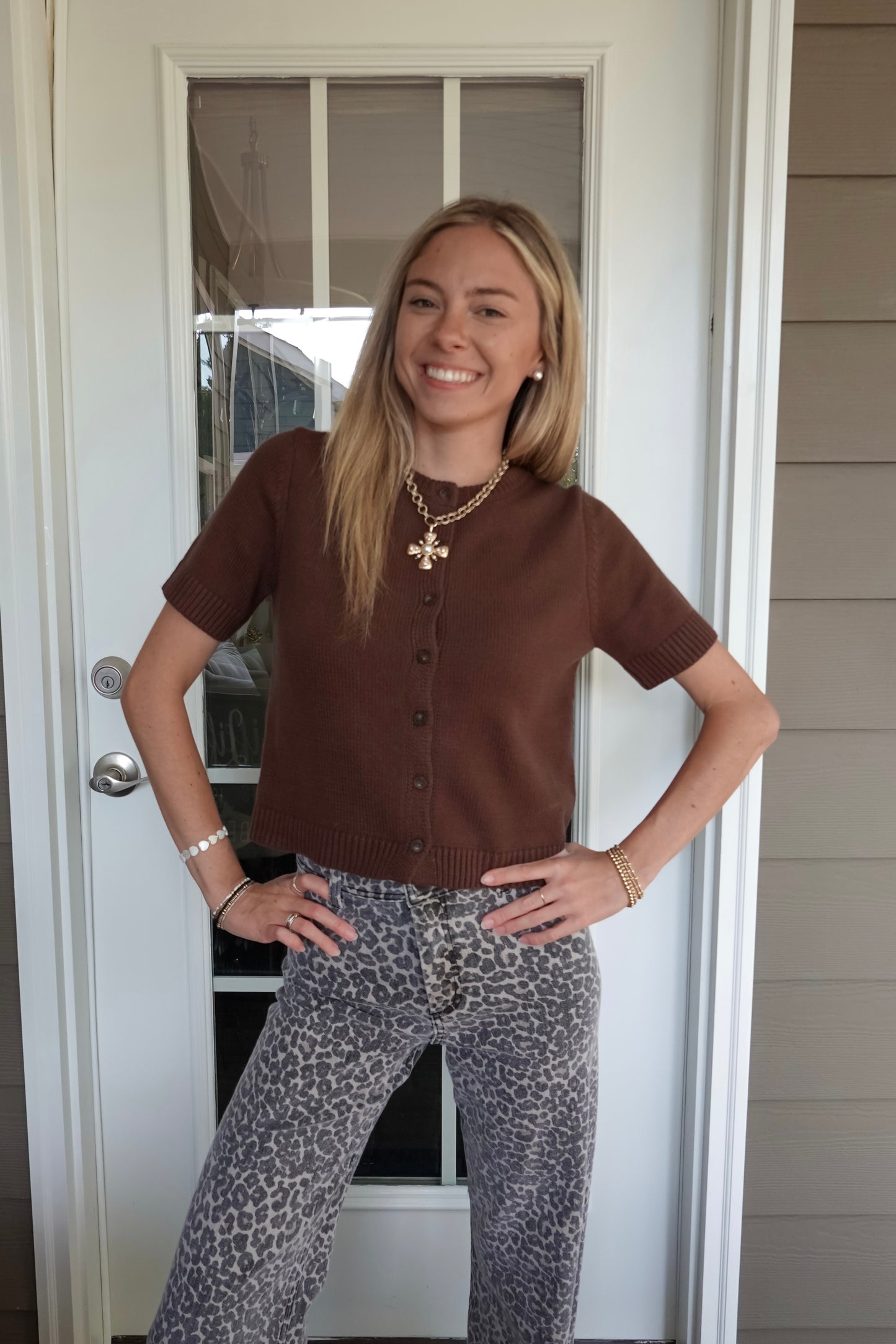 Brynn Button Down Knit Short Sleeve Cardigan