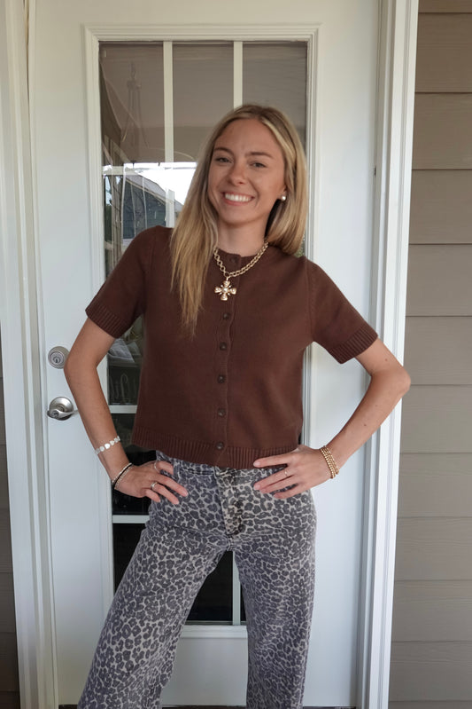 Brynn Button Down Knit Short Sleeve Cardigan