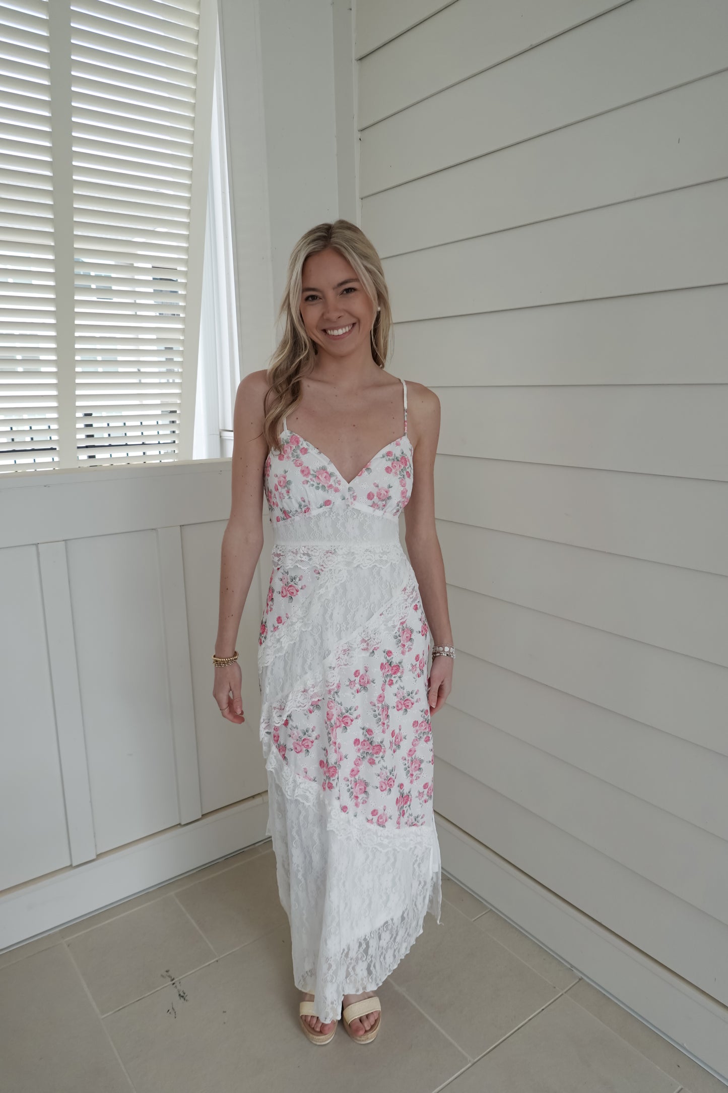 Tiffany Floral Lace Tiered Maxi Dress