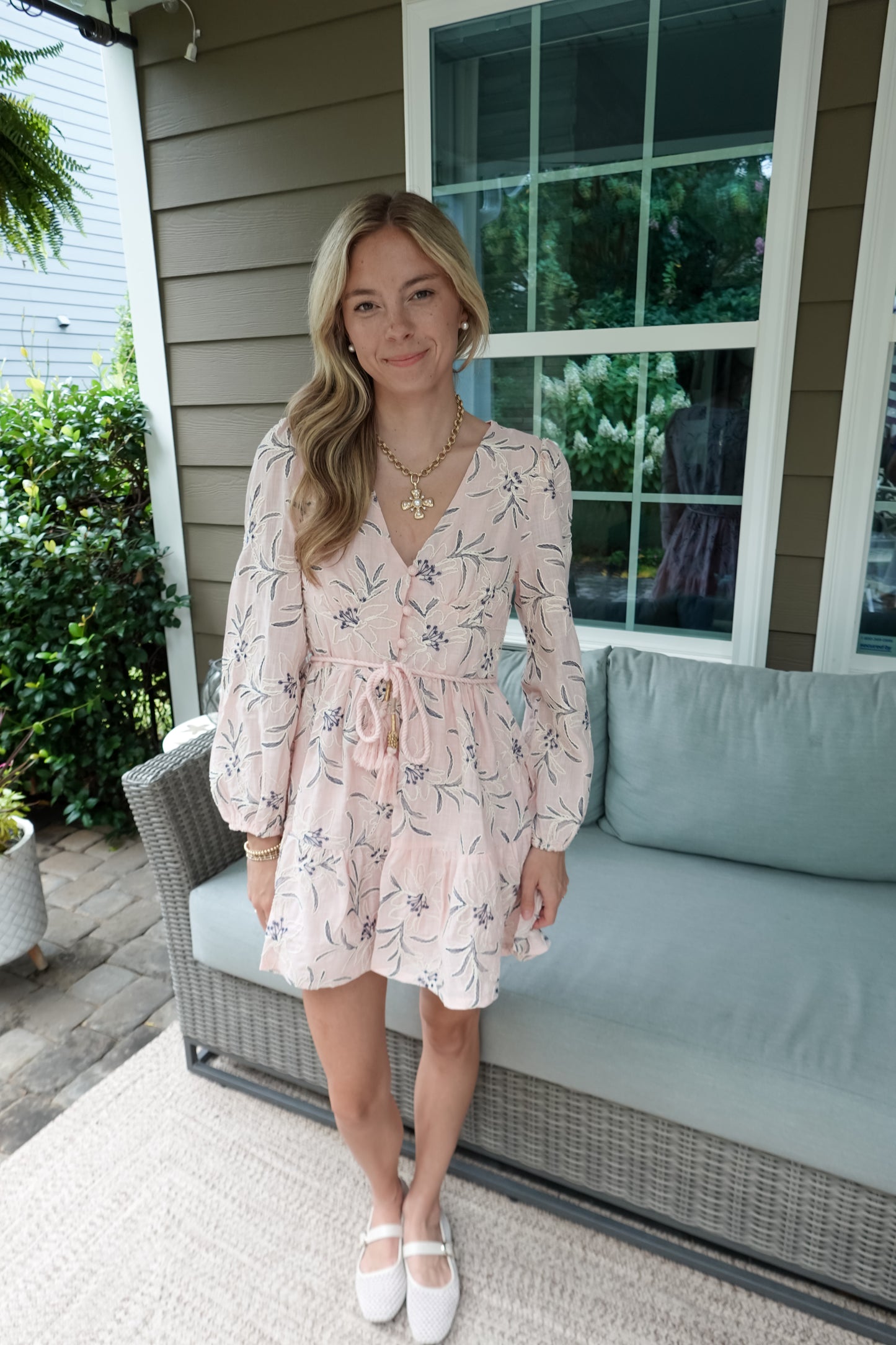 Embroidered Floral Belted Mini Dress