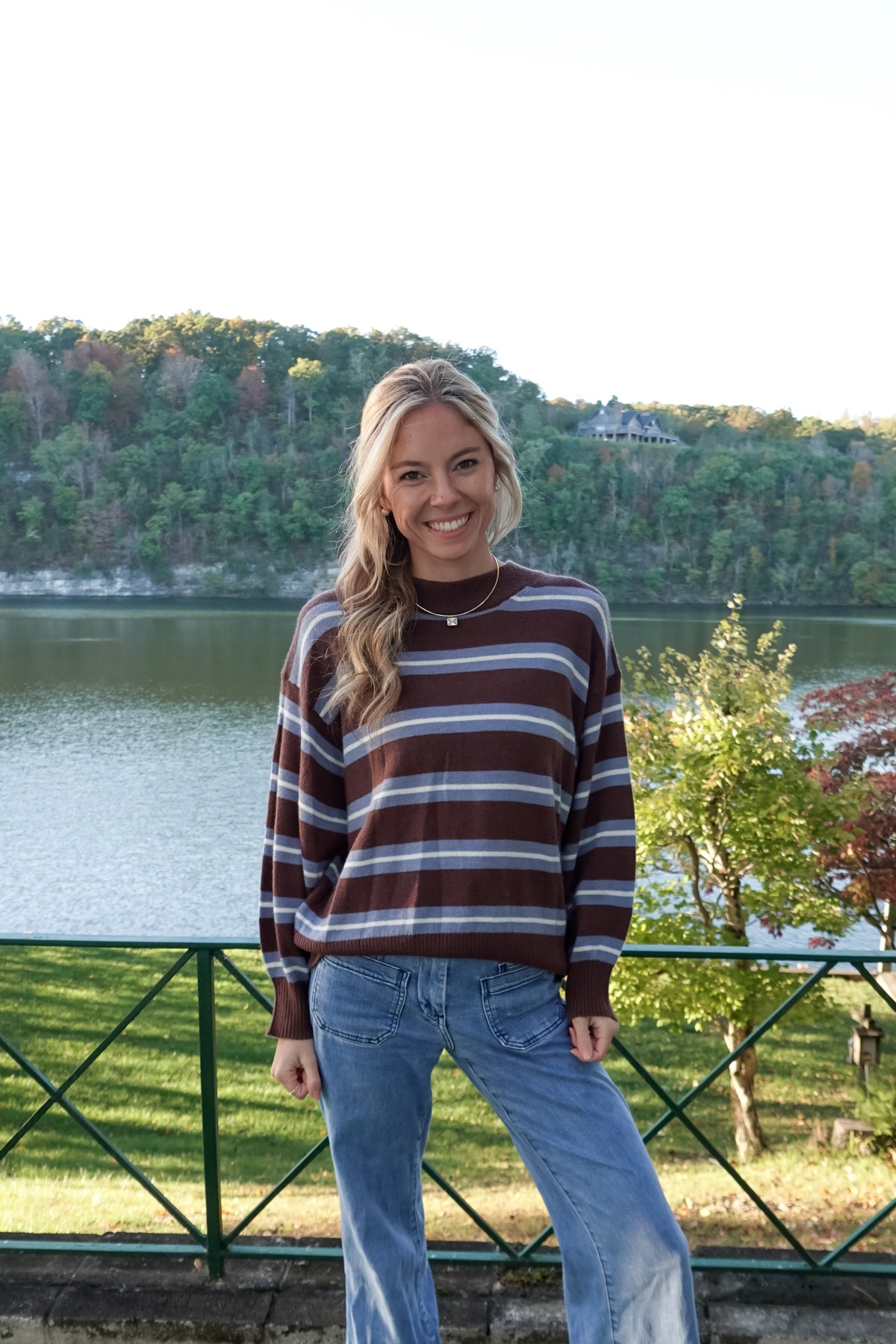 Maddie Striped Blue & Brown Sweater