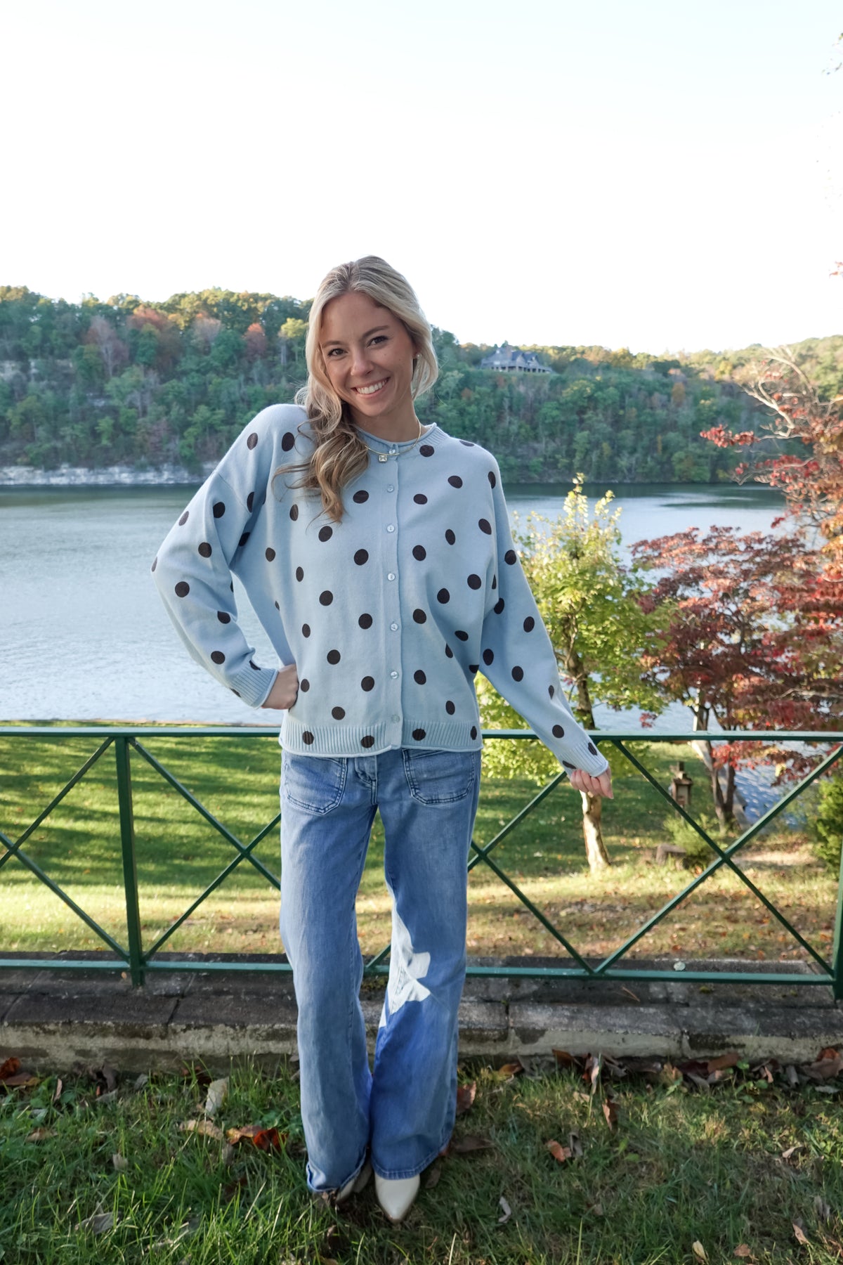Jade Blue Polka Dot Cardigan