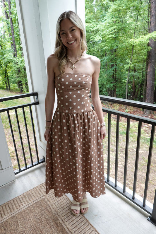 Millie Brown Strapless Midi Dress