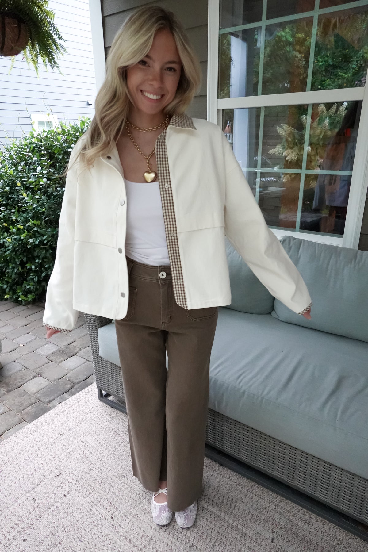 Gigi Gingham Trim Jacket Cream