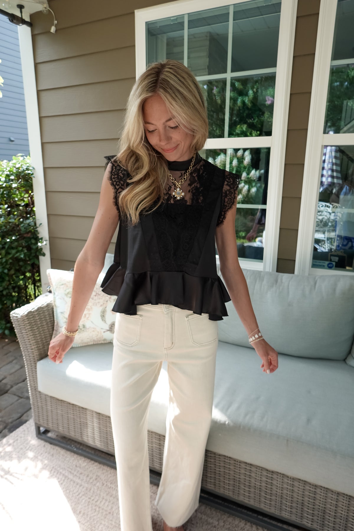 Sadie Satin Lace Peplum Top