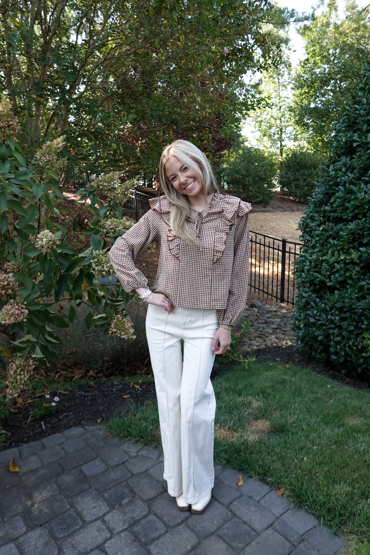 Ruffled Gingham Long Sleeve