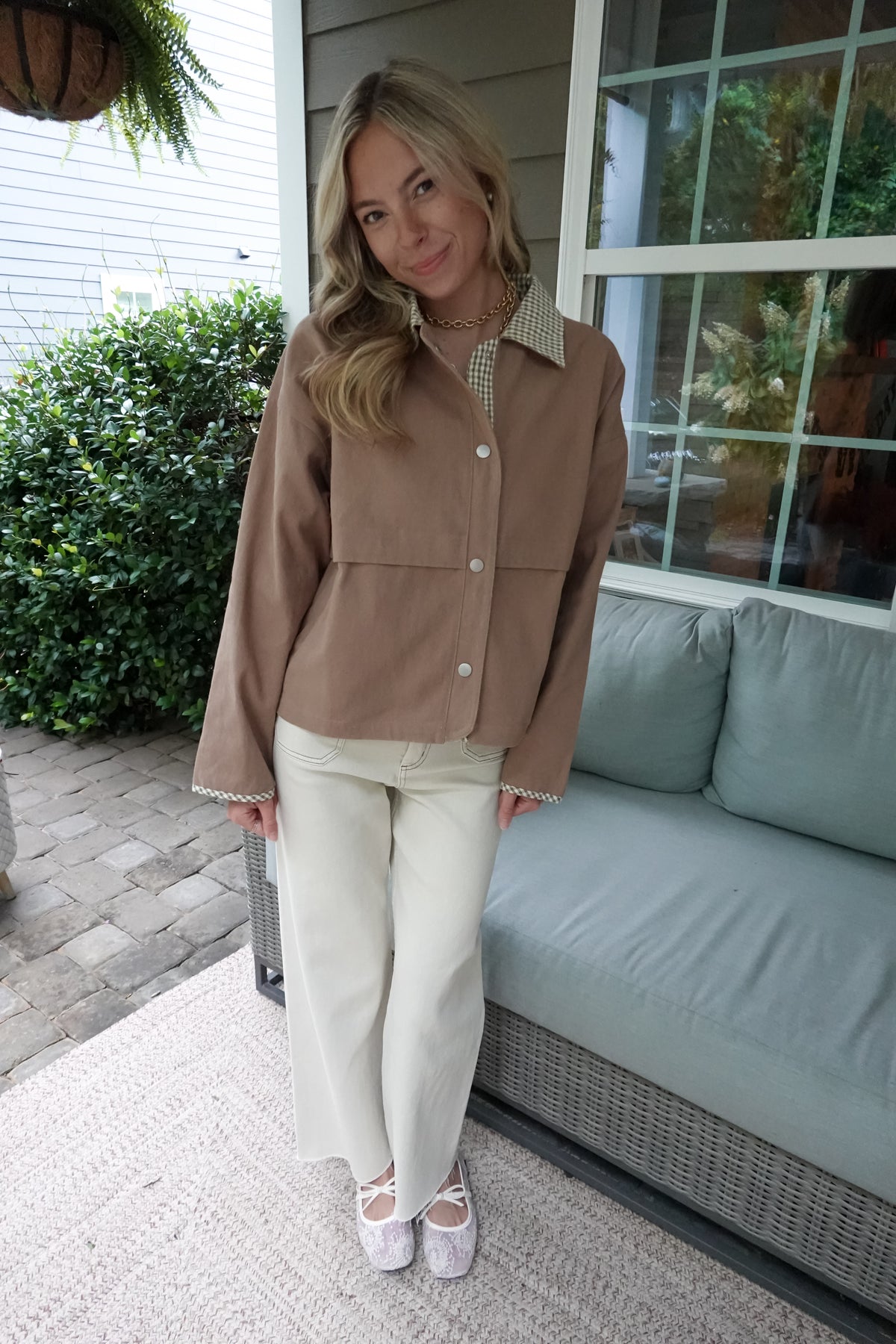 Gigi Gingham Trim Jacket Taupe
