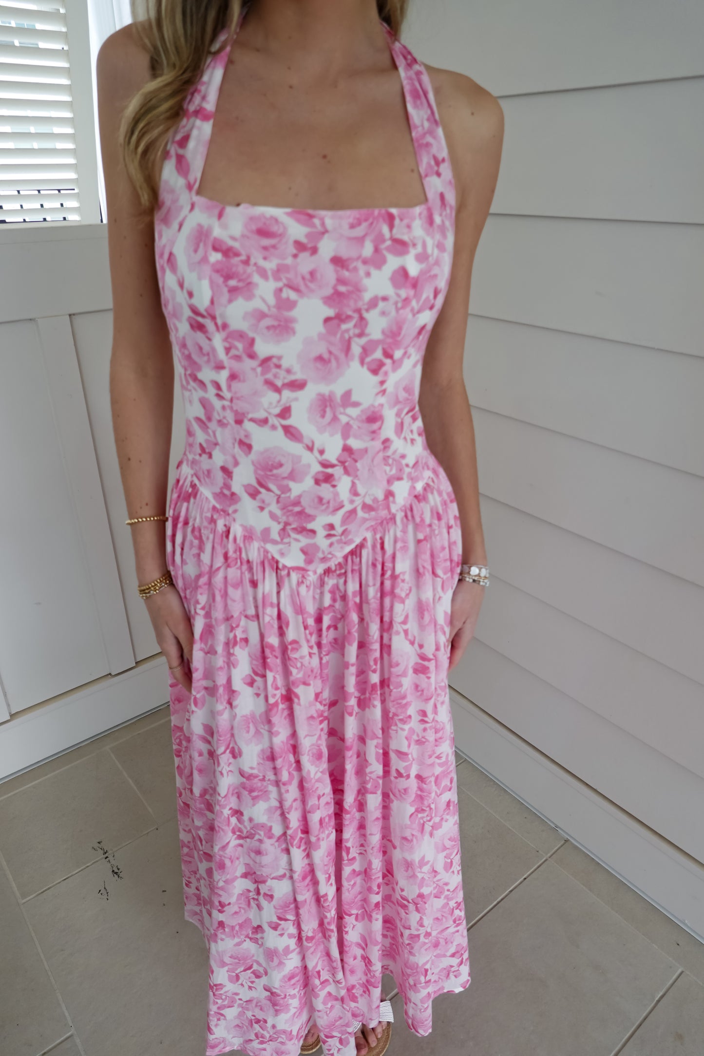 Fia Floral Print Halter Midi Dress