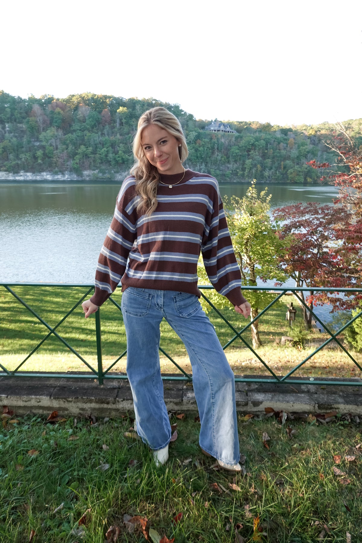 Maddie Striped Blue & Brown Sweater