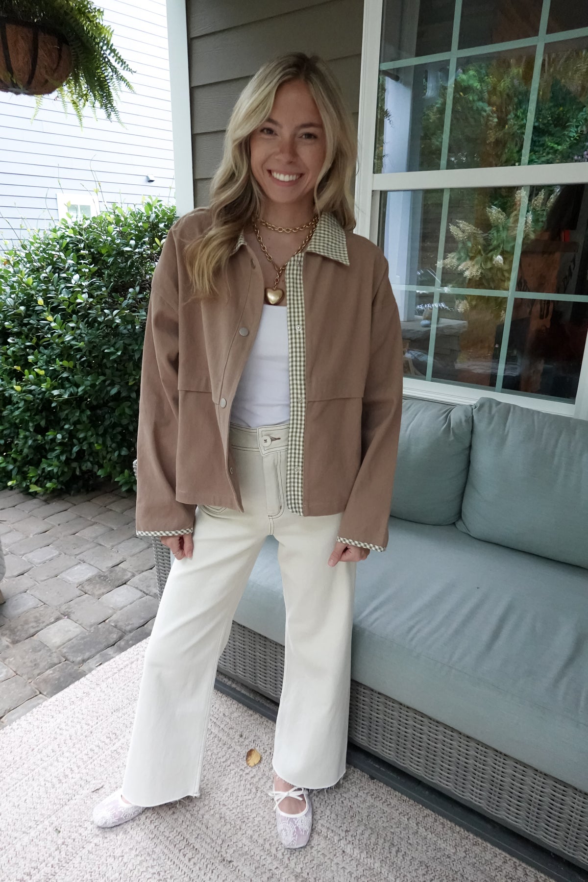 Gigi Gingham Trim Jacket Taupe