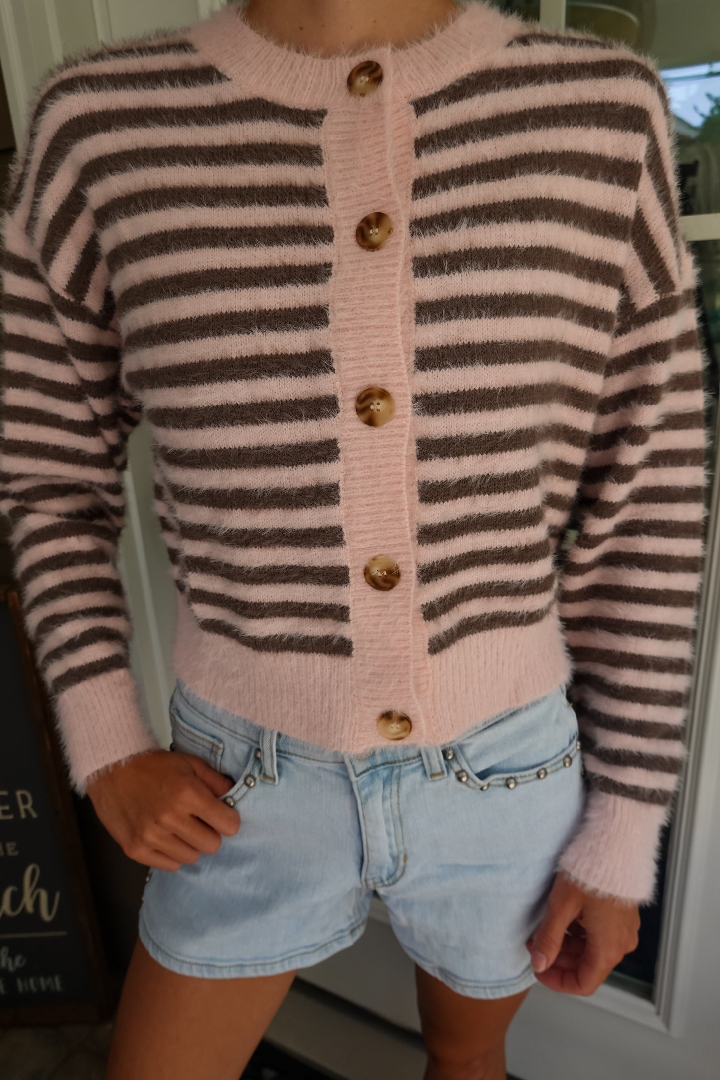 Stripe Fuzzy Knit Cardigan
