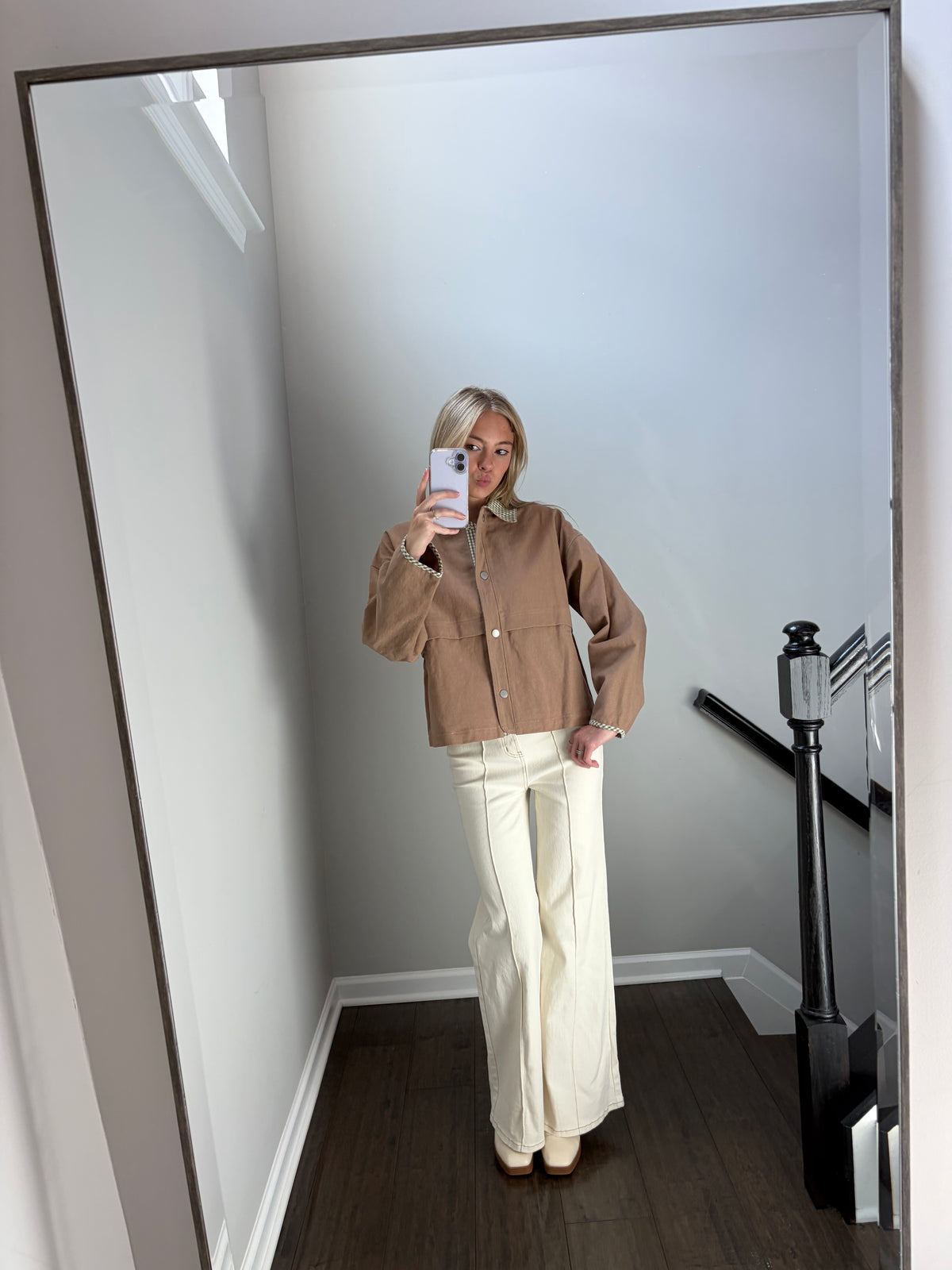Gigi Gingham Trim Jacket Taupe