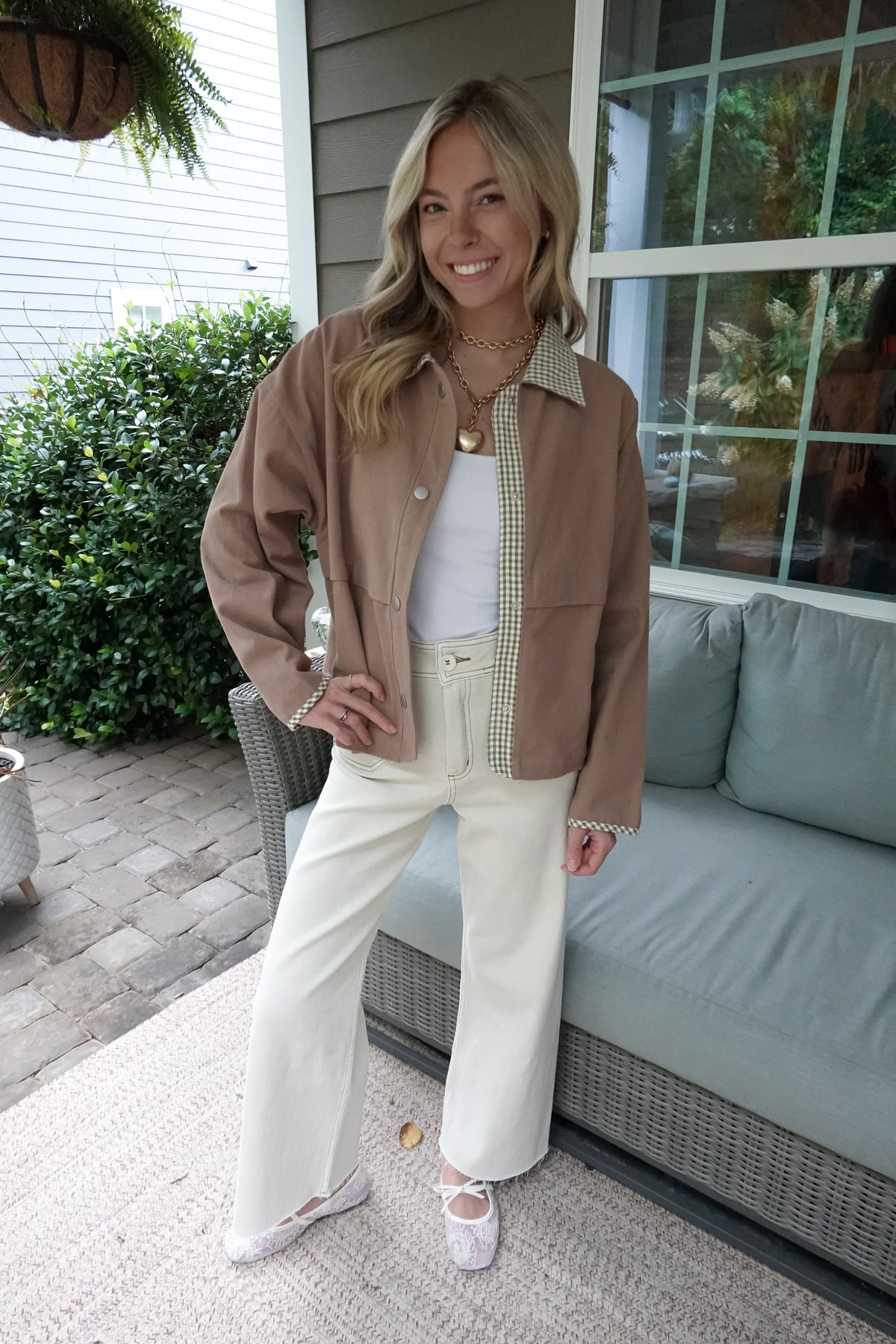 Gigi Gingham Trim Jacket Taupe