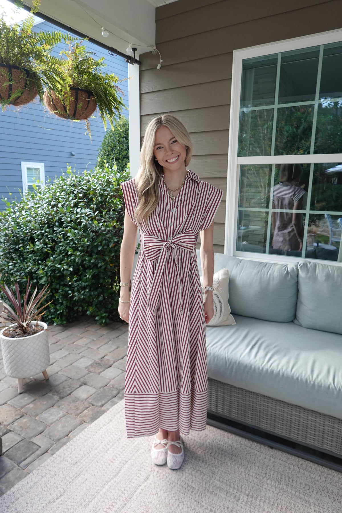 Sarah Maroon Striped Midi Dress