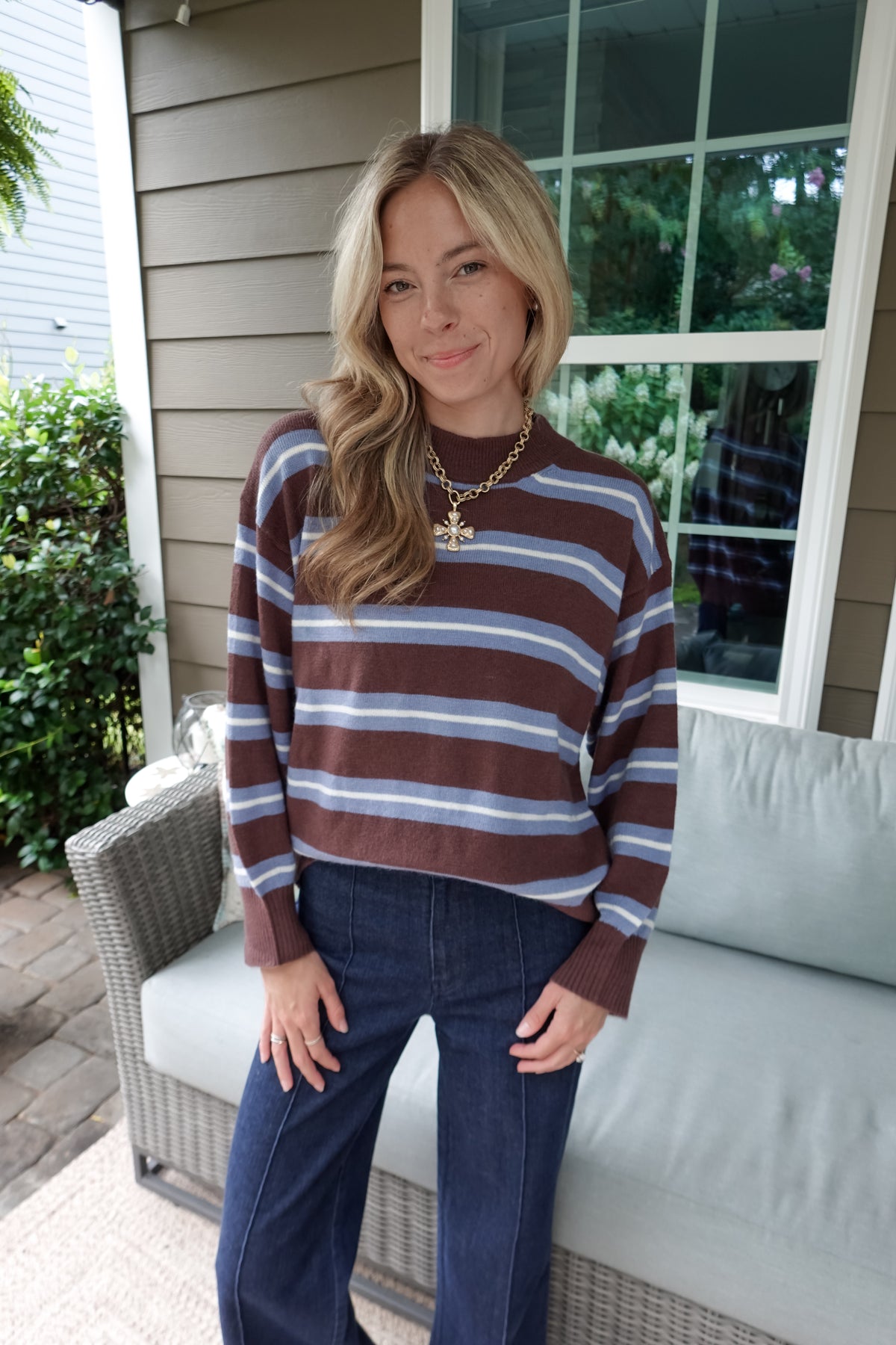 Maddie Striped Blue & Brown Sweater