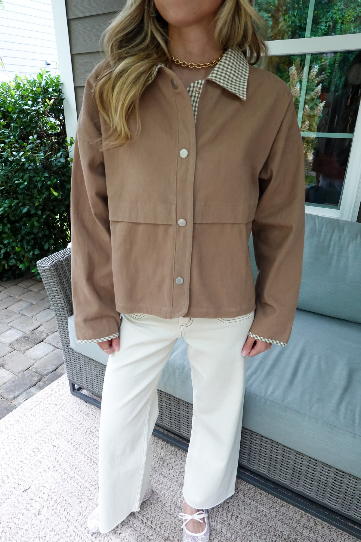 Gigi Gingham Trim Jacket Taupe