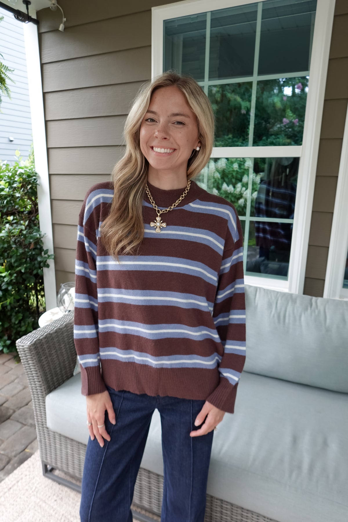 Maddie Striped Blue & Brown Sweater